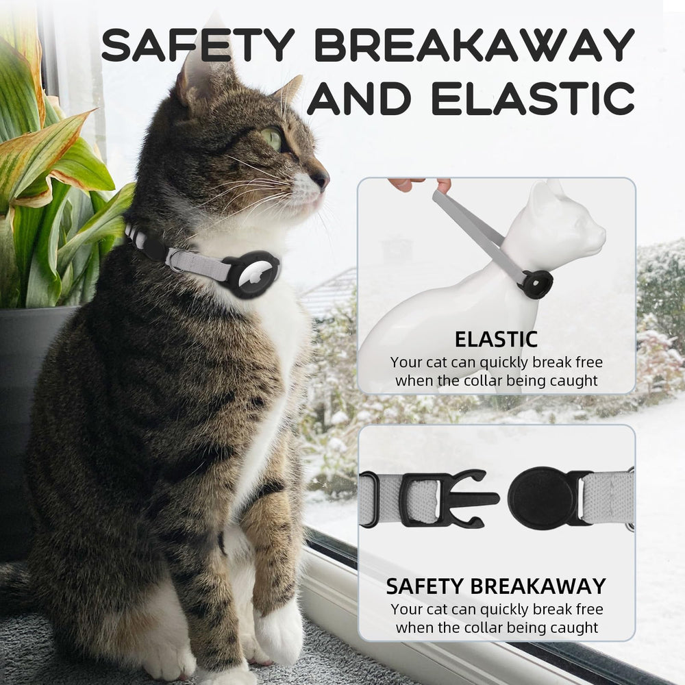 Collar sucegi AirTag con estiramiento 1.8x para gatos de distintos tamaños.