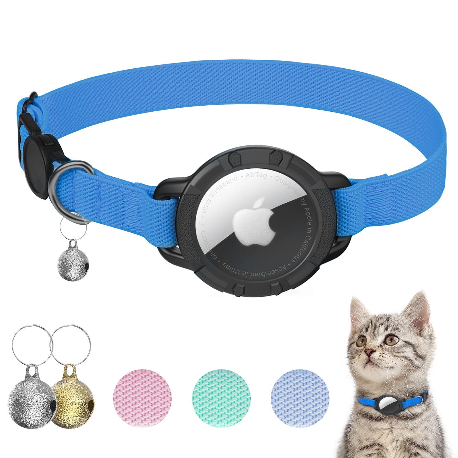 Collar Sucegi AirTag para gato con ajuste cómodo y seguro.