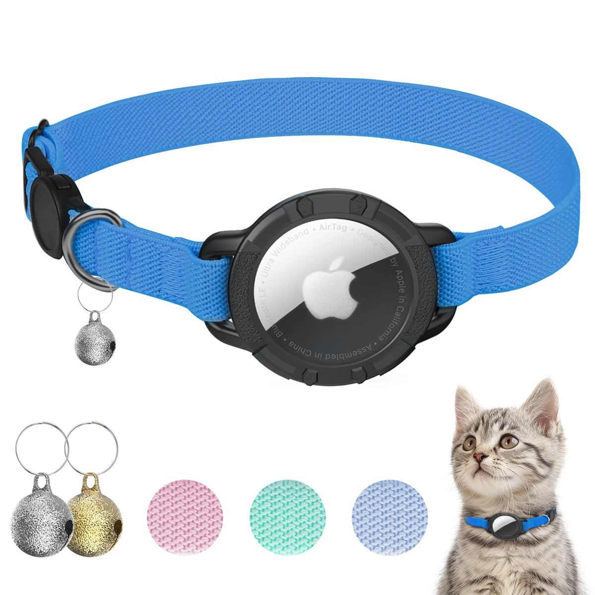 Collar Sucegi AirTag para gato con ajuste cómodo y seguro.
