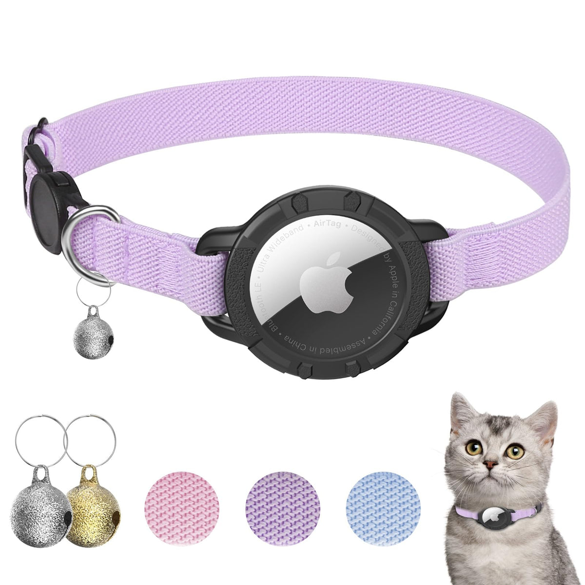 Collar Sucegi para gato con AirTag y ajuste-elastico para comodidad diaria.