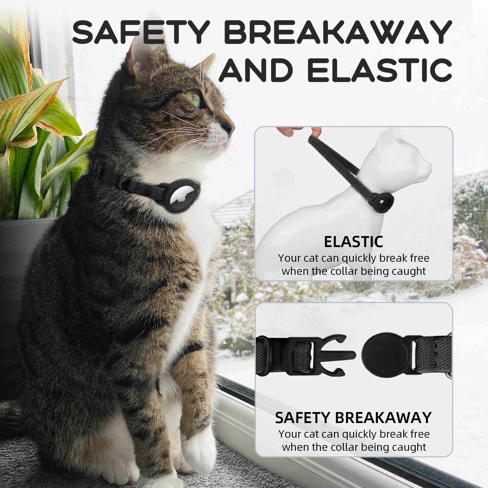 Sucegi collar AirTag para gato con diseño elástico para ajuste cómodo.