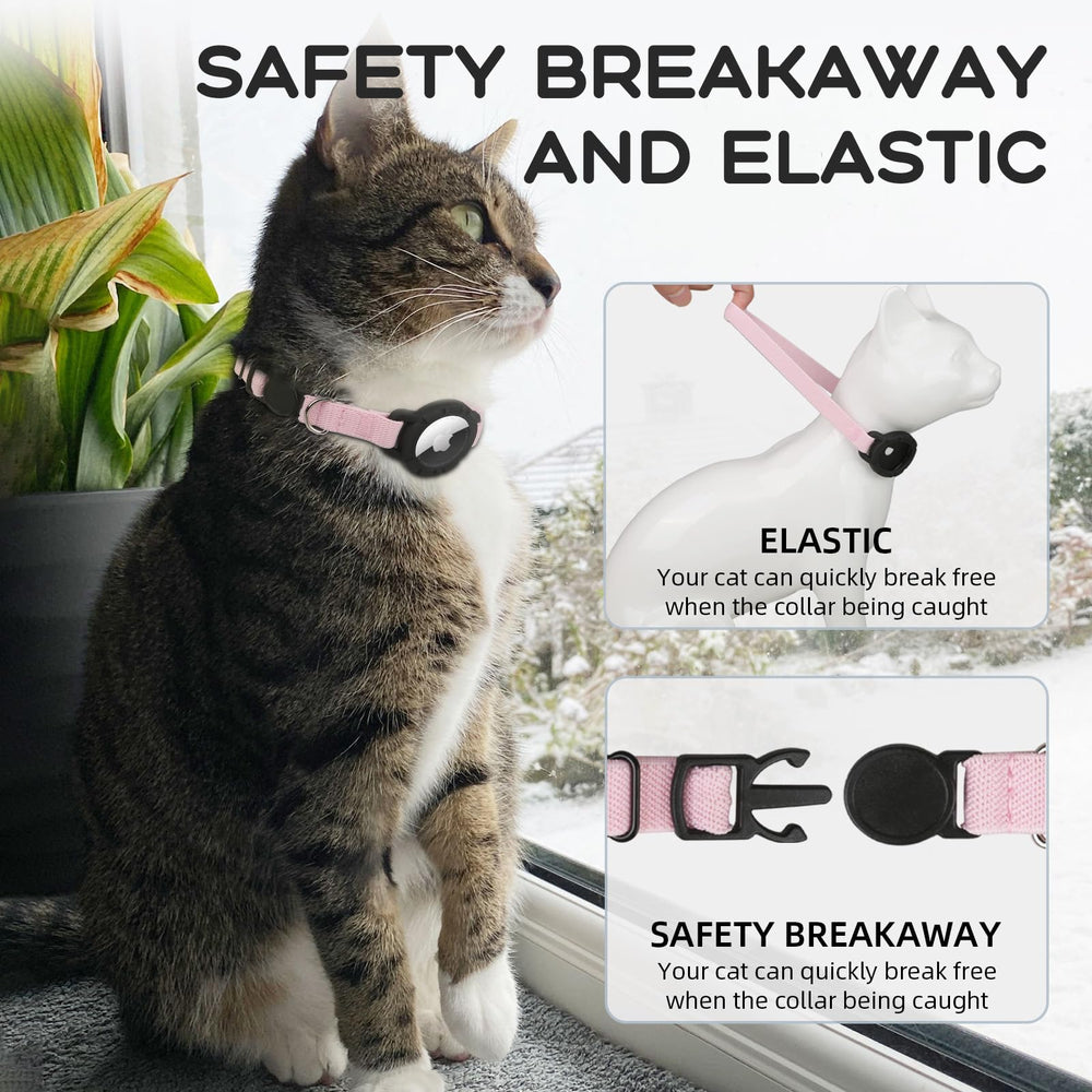 Collar Sucegi con AirTag rosa y campana; ayuda a localizar al gato.