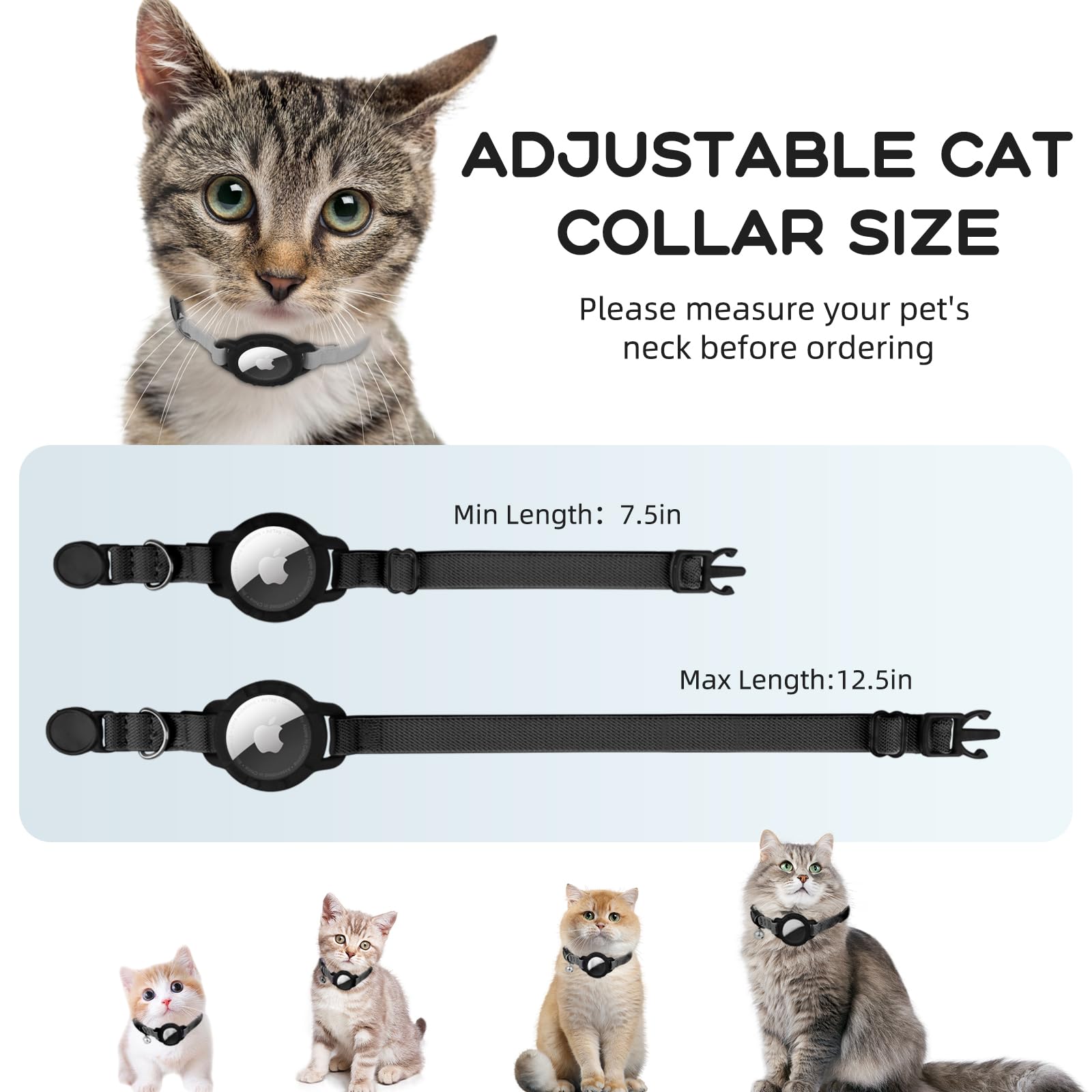 Sucegi AirTag collar para gato con seguridad de liberación rápida.