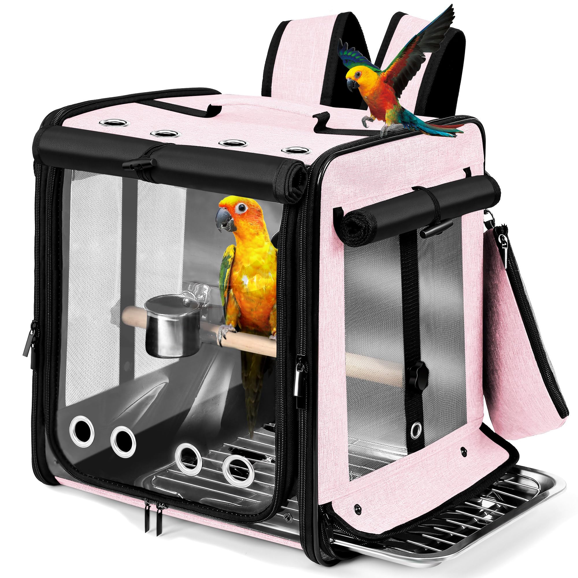 Suertree transportín de aves con cinturón para coche, viaje seguro en rosa.