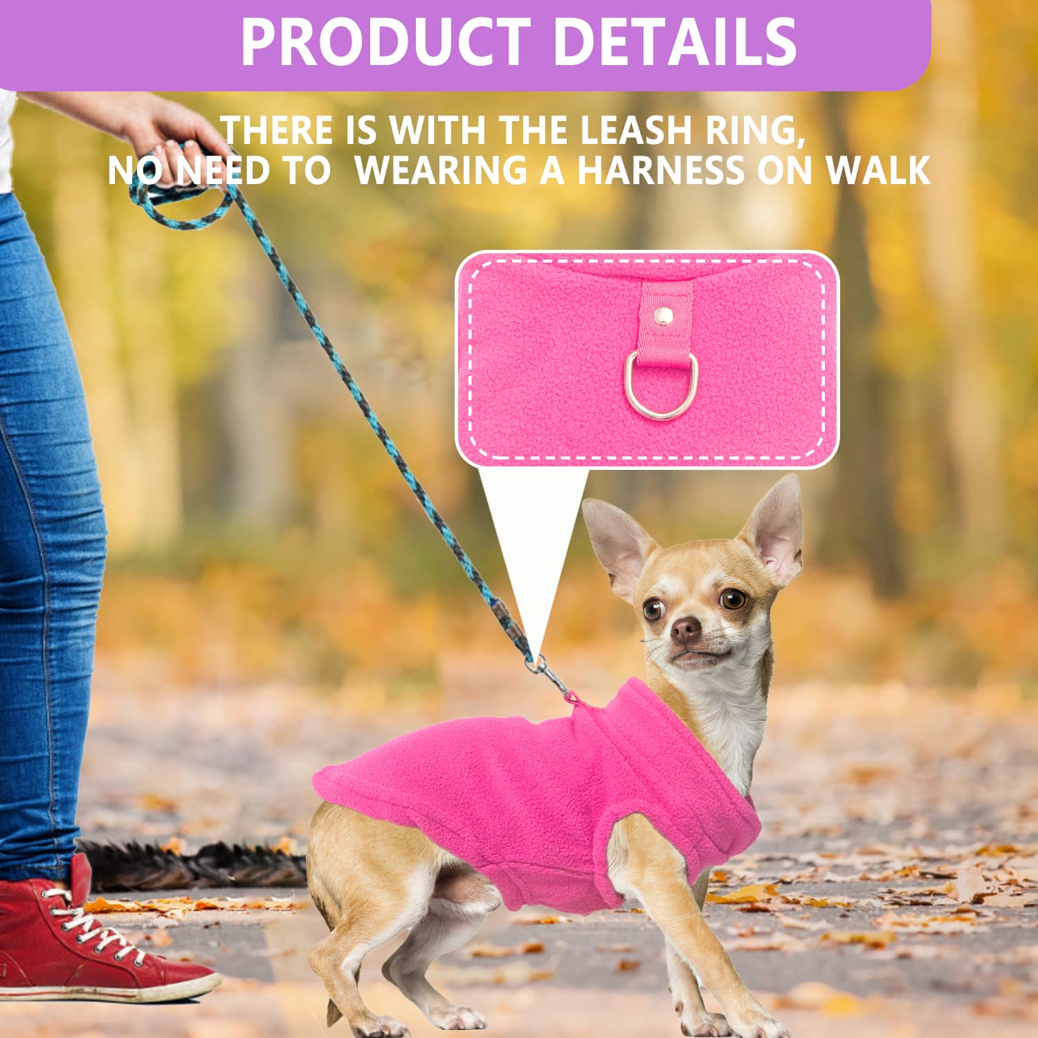 Sueter-perro-fleece-vest anillo-en-d, facilita enganchar la correa.