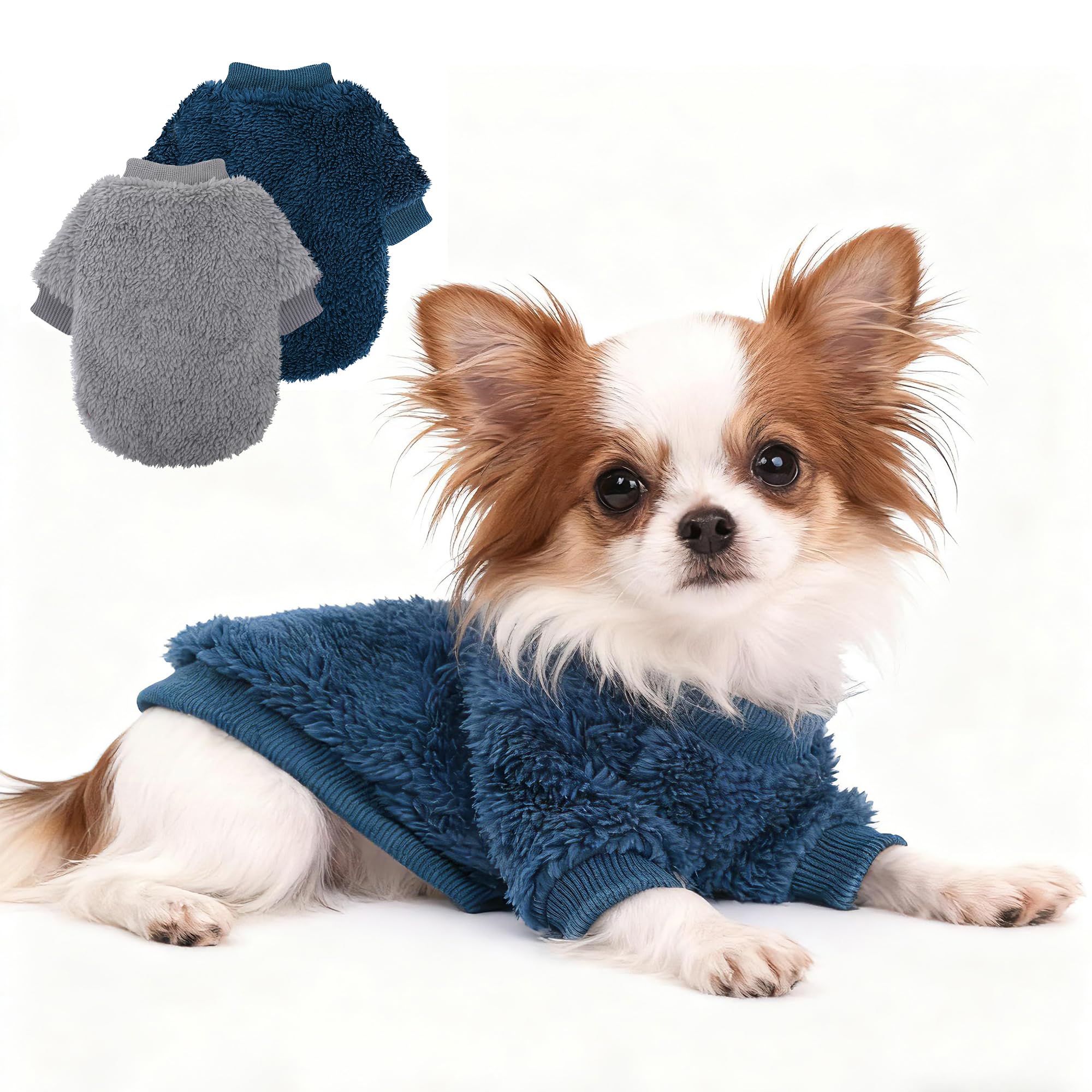 suéter-perro XXS azul navy, ideal para paseos invernales