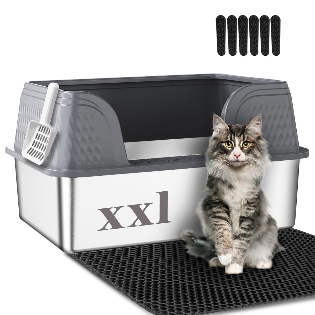 Suhaco Extralarge: caja de arena de acero inoxidable con tapa para gatos grandes.