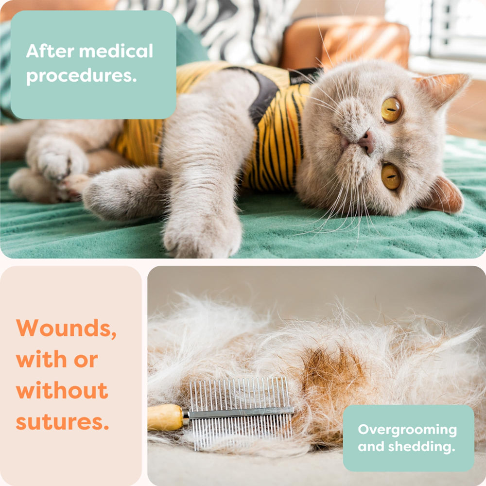 Suitical mono de recuperación para gatos, cuello elástico, comodidad y ajuste