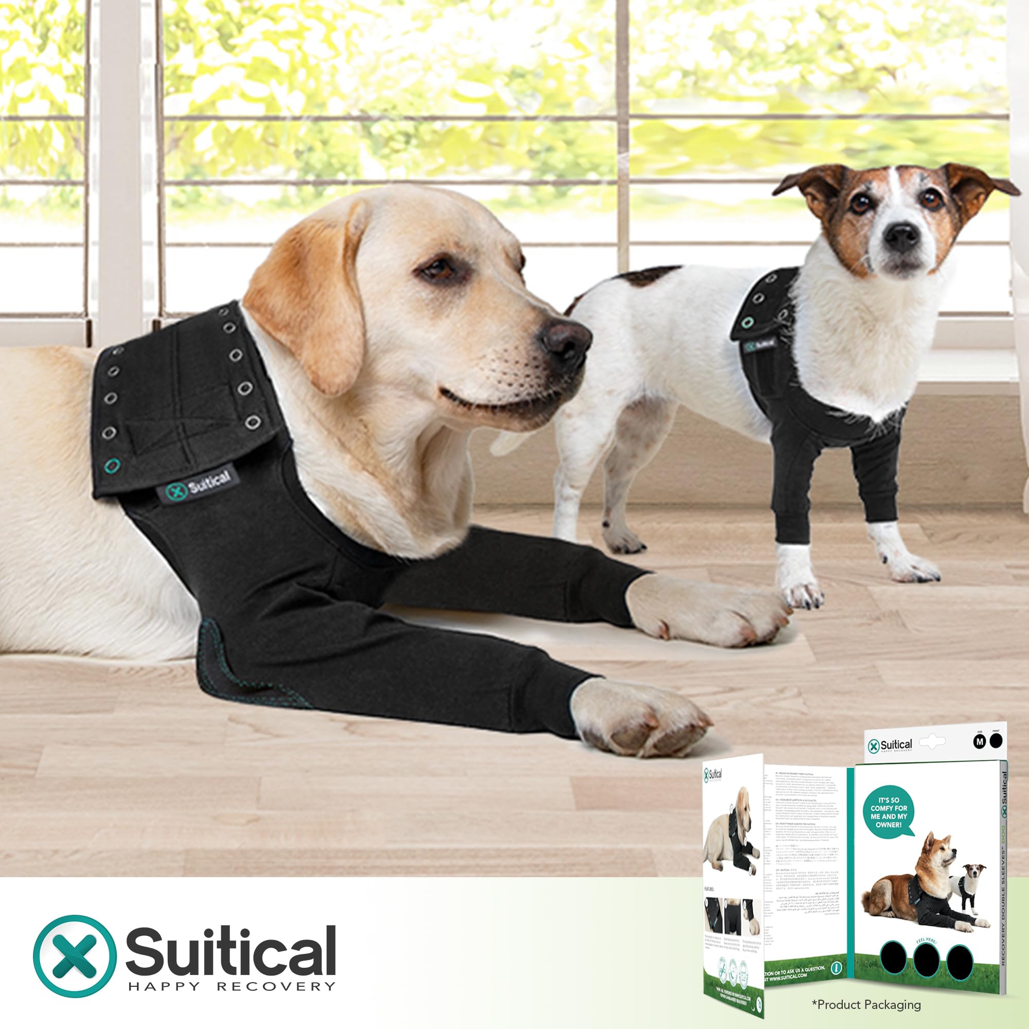 Suitical Recovery efecto calmante sobre perro, aporta seguridad suave durante el uso.