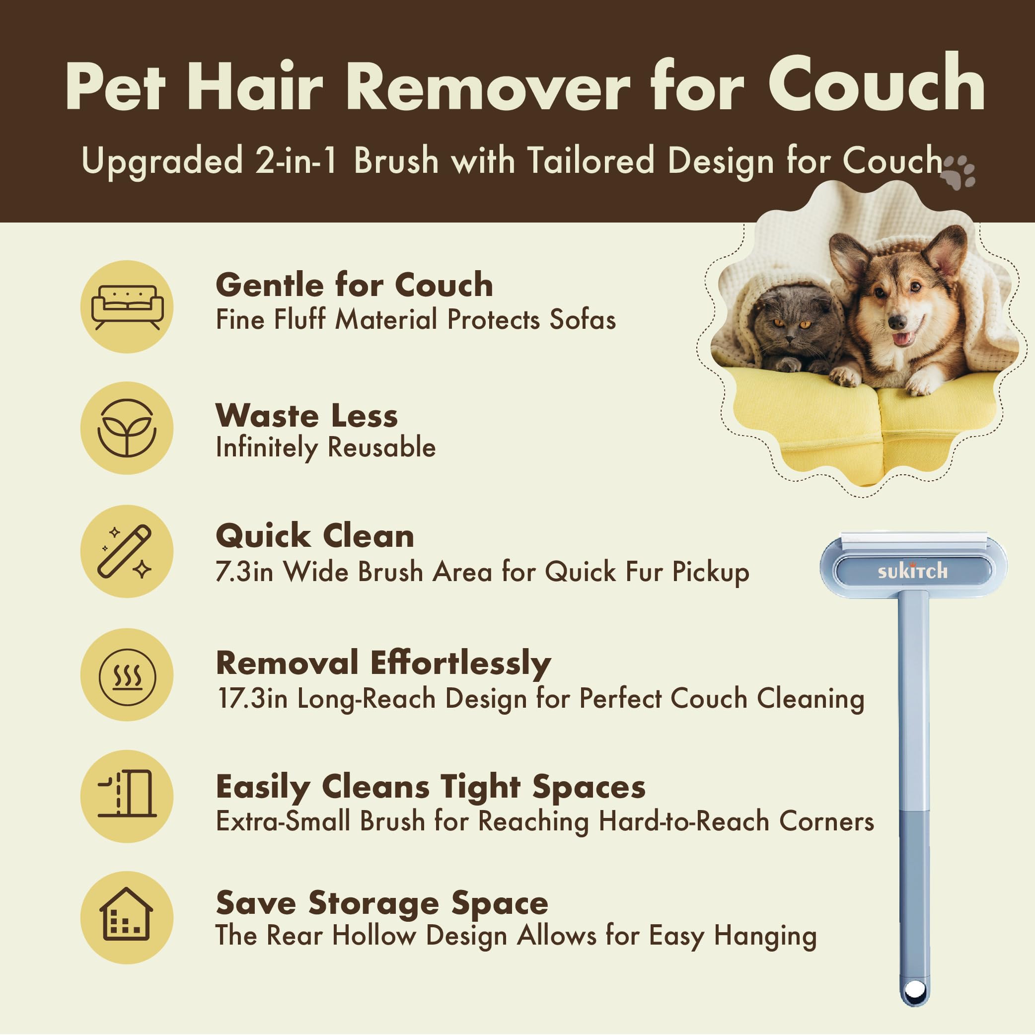 Sukitch limpiador pelo mascotas reutilizable lavable.