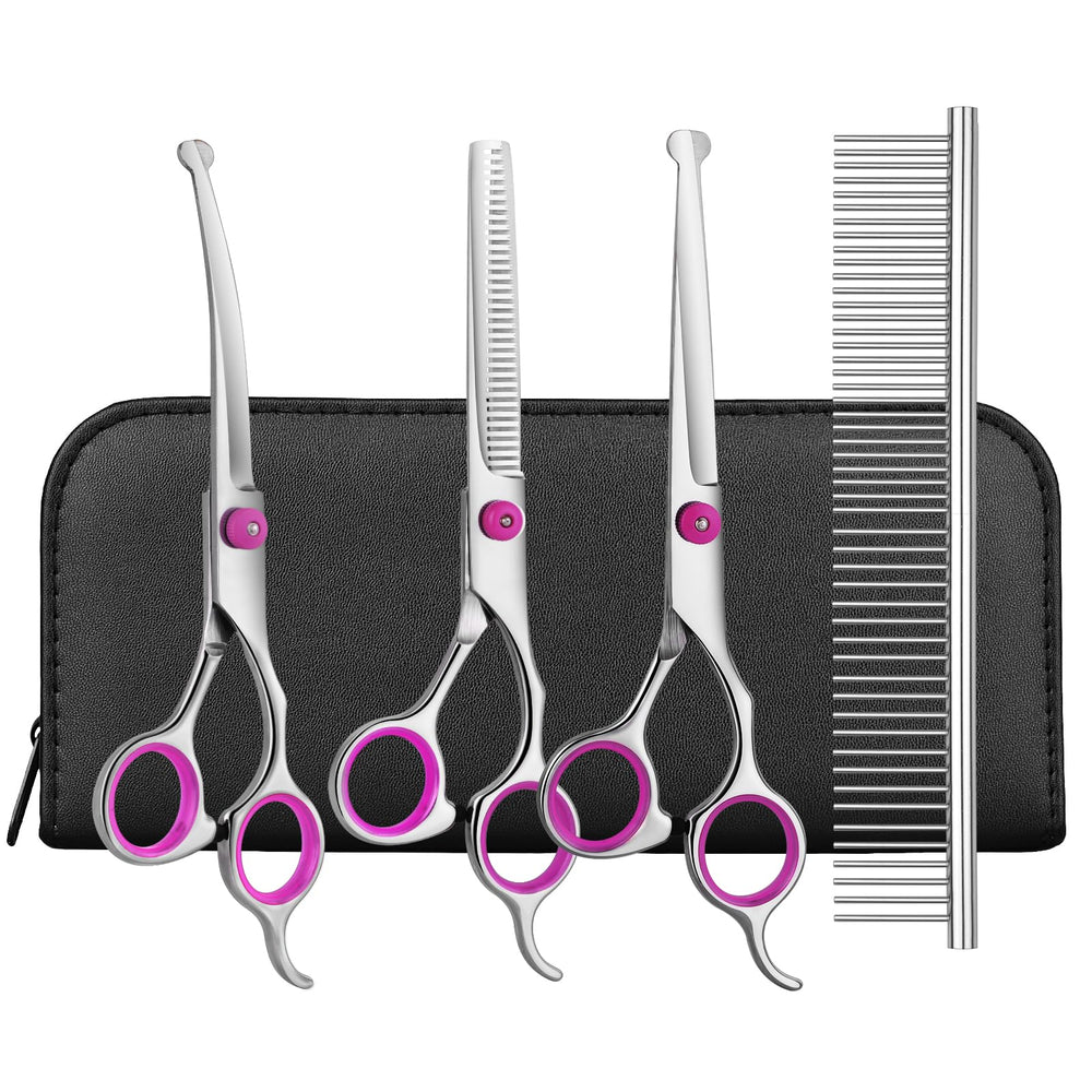 Sumcoo tijeras caninas 4 piezas en rosa para grooming profesional