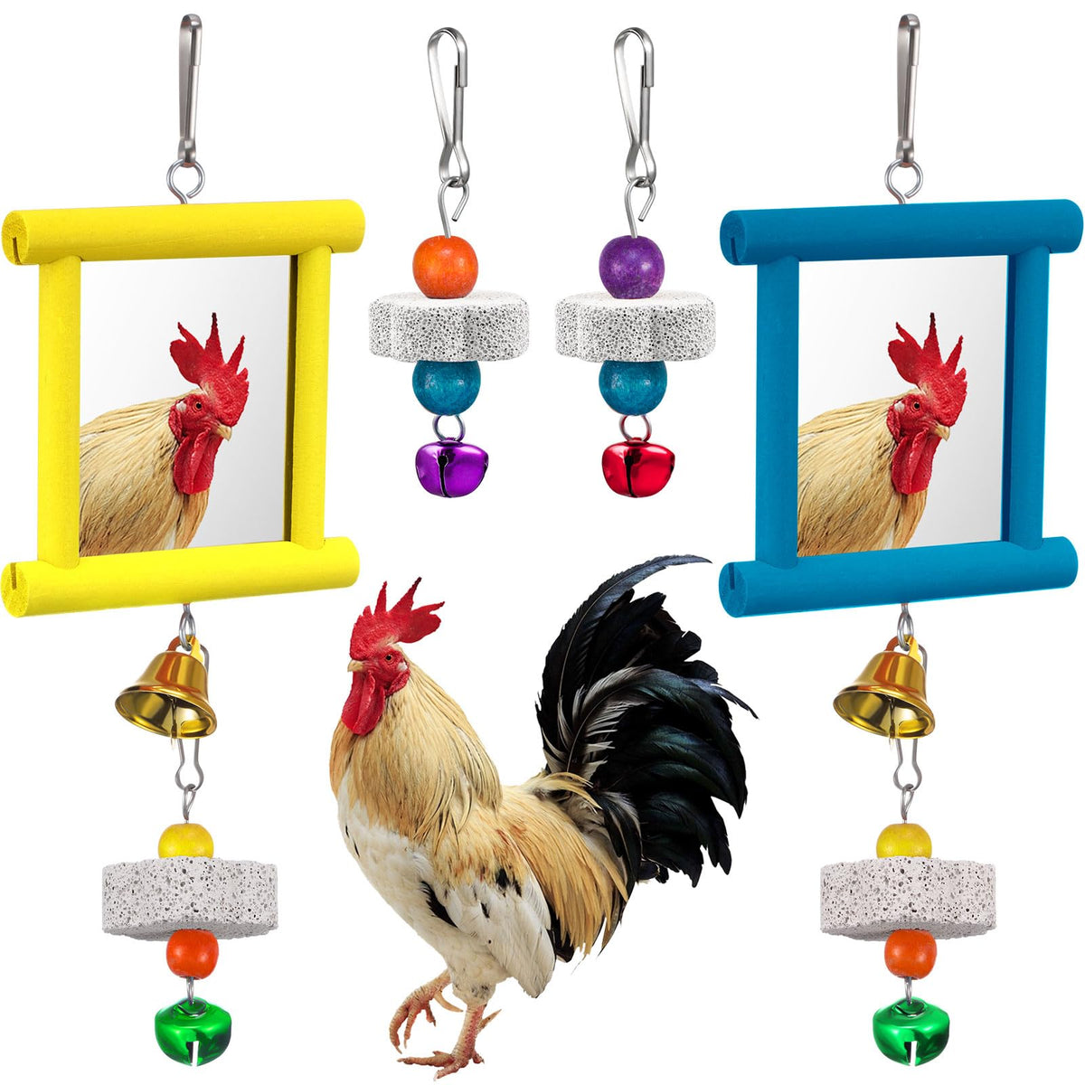 Sumind espejos colgantes para gallinas, estimulan curiosidad y entretenimiento en el corral.