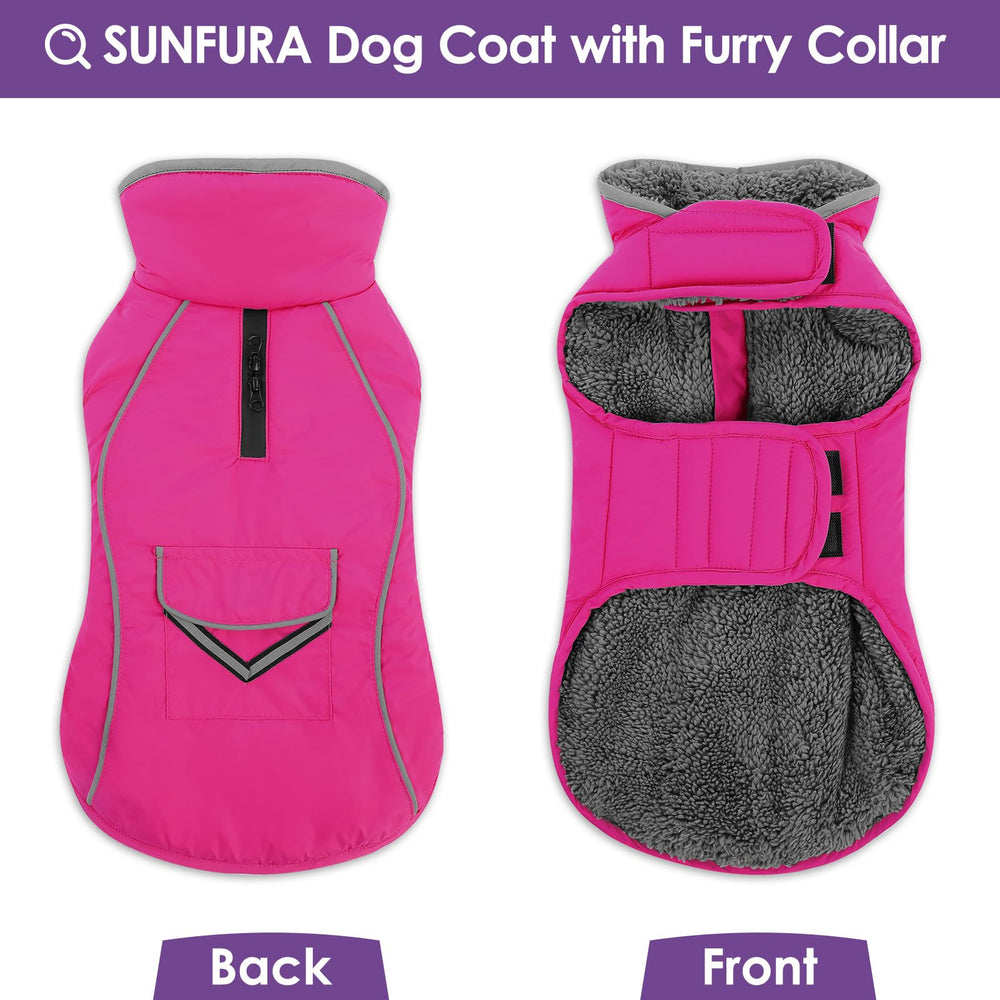 SUNFURA abrigo para perro, vista trasera, tiras reflectantes para mayor visibilidad