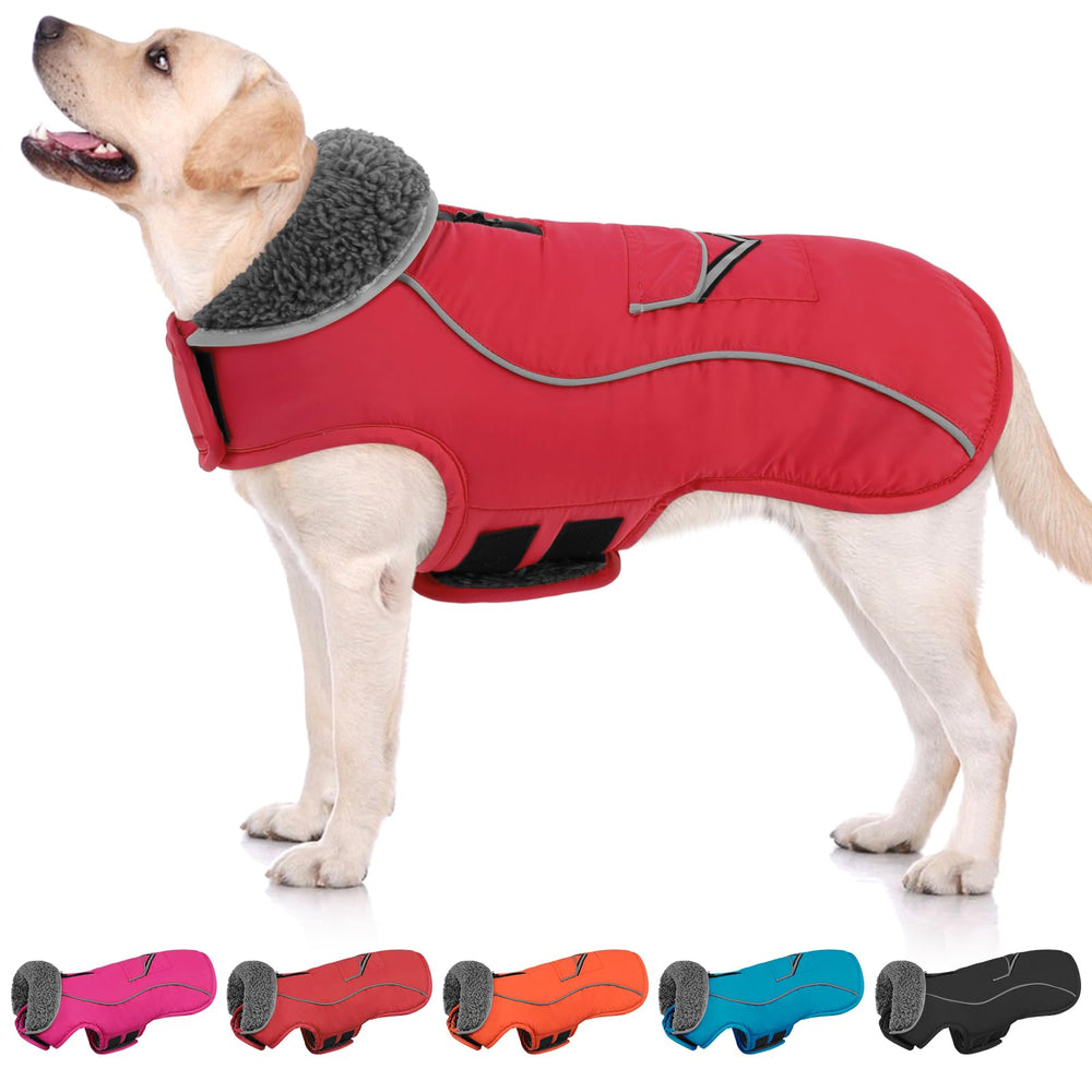 SUNFURA abrigo para perro, vista trasera con ribetes reflectantes para mayor visibilidad.
