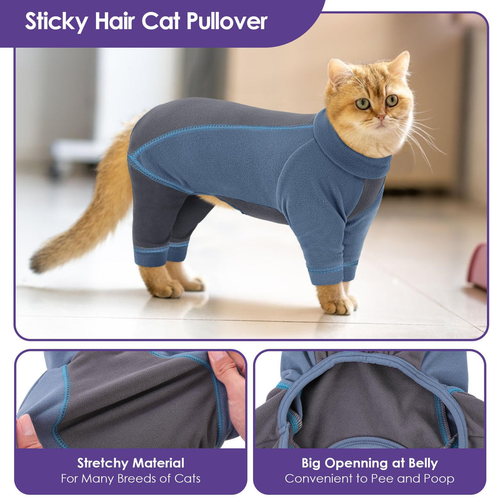 SUNFURA pijama para gato con apertura abdomen, facilita uso de la caja de arena.