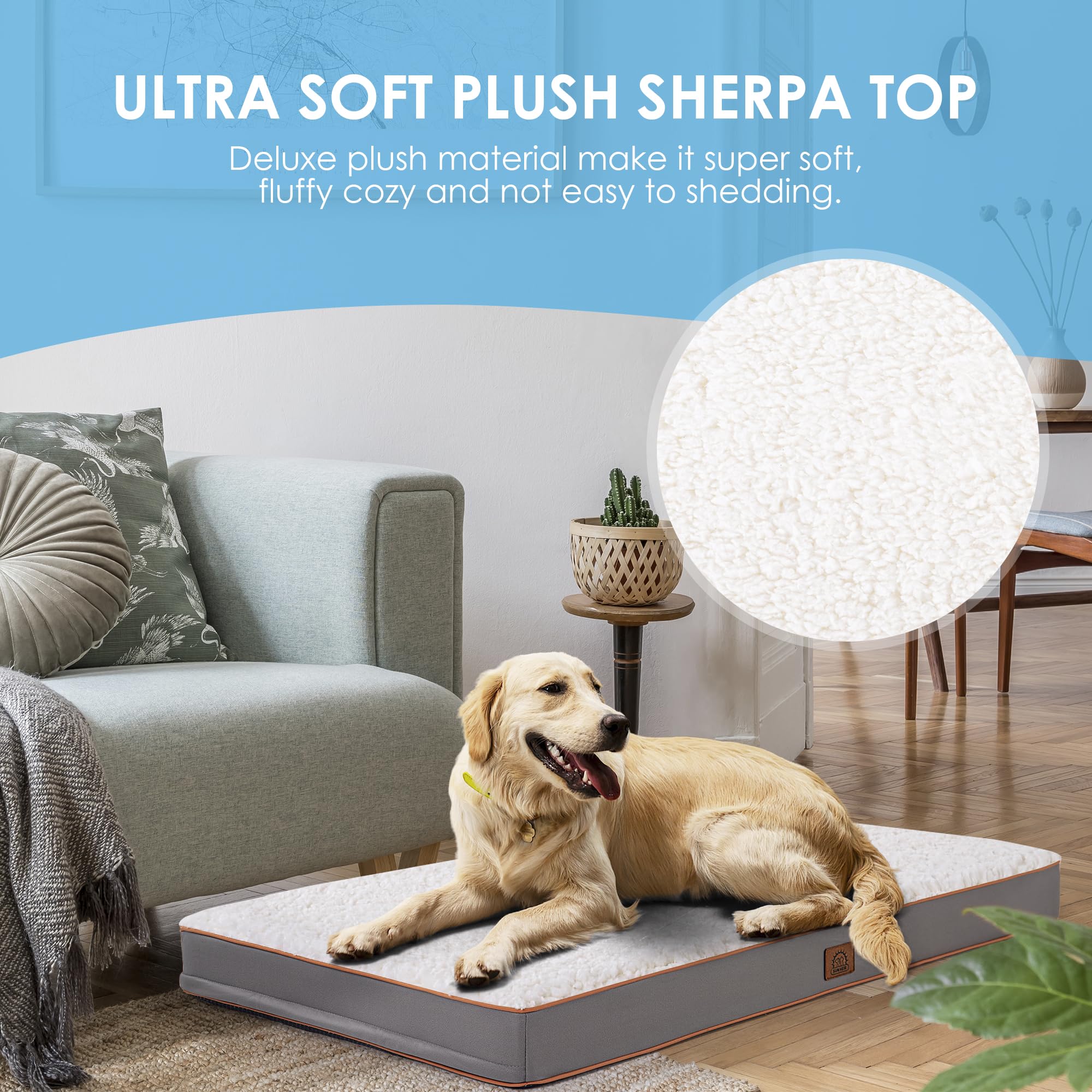 Sunheir cama XXL en sala de estar para perros grandes.