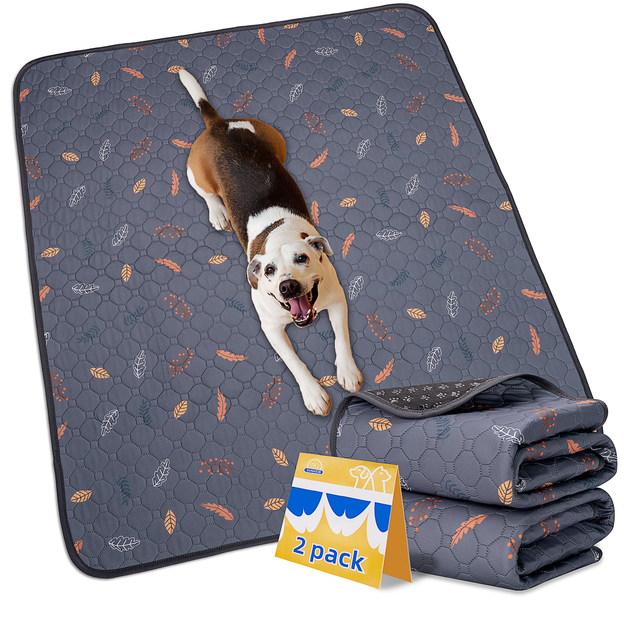 Sunheir almohadilla lavable para perro, gris con hojas, ideal para entrenamiento diario