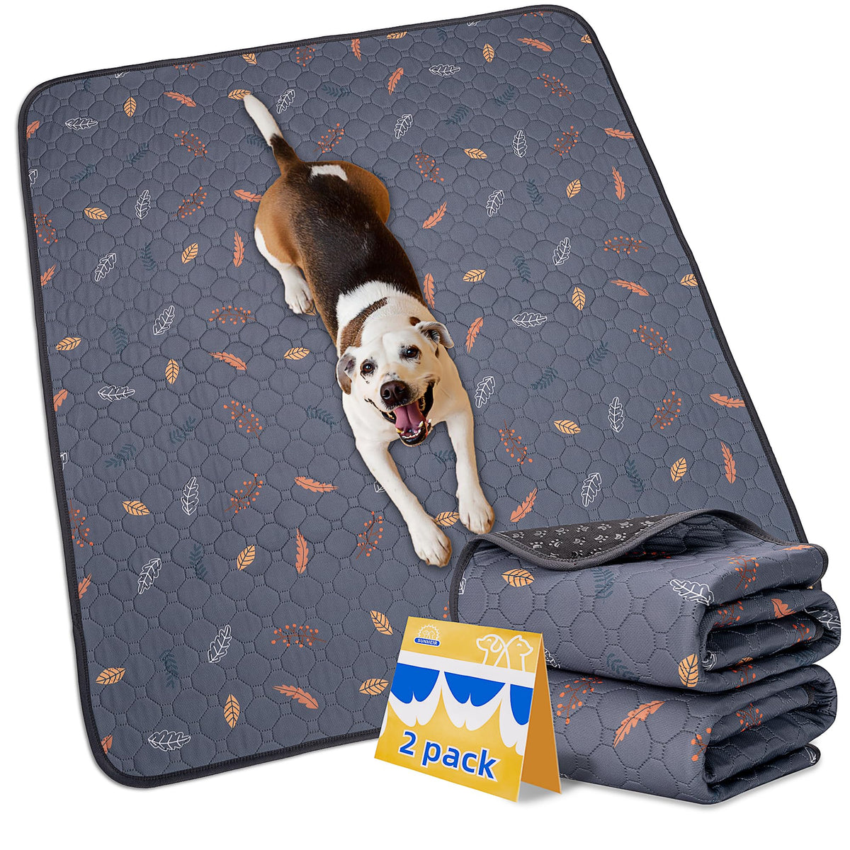Sunheir almohadilla lavable para perro, gris con hojas, ideal para entrenamiento diario