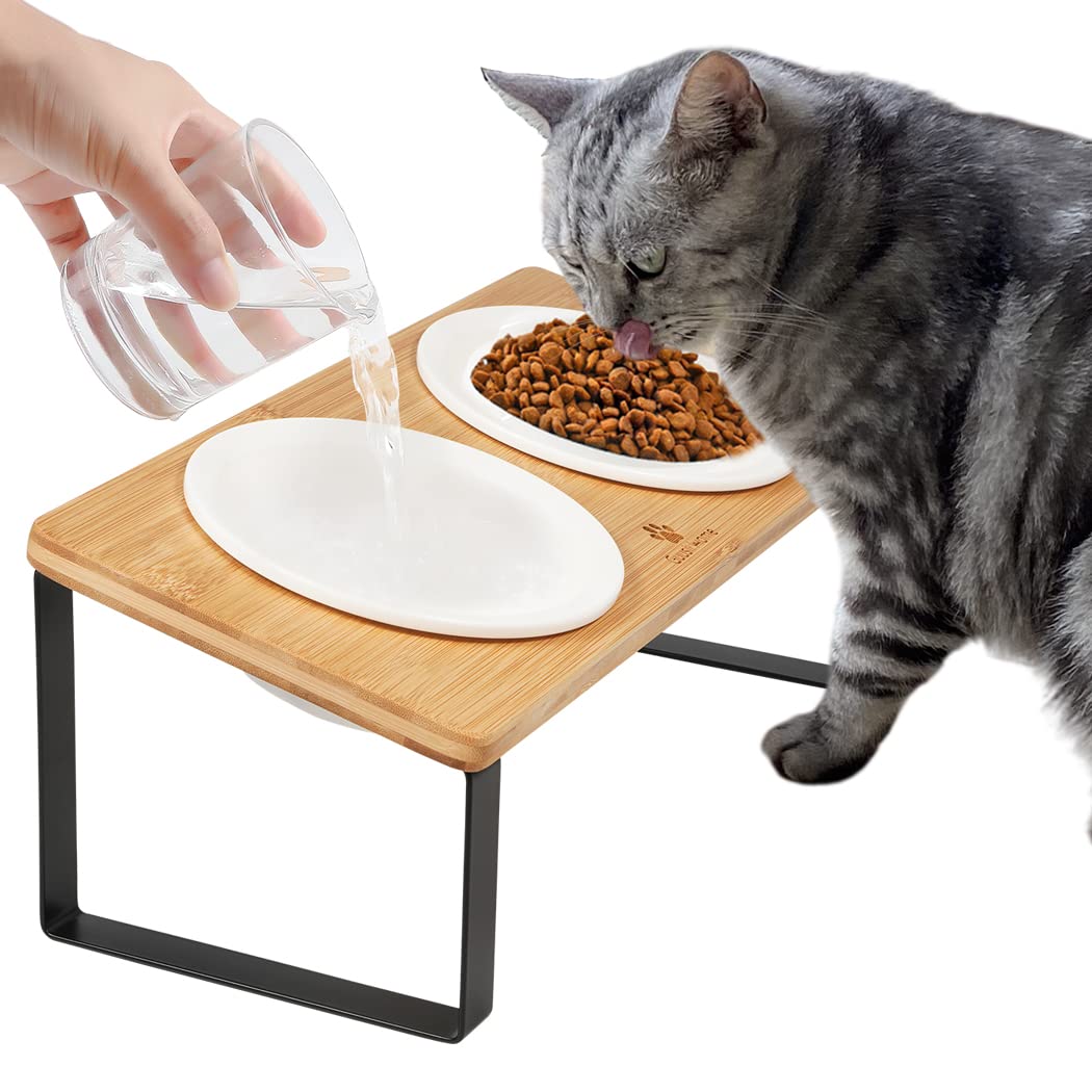Sunhoo platillos elevados para gatos y cerámicos, base estable para comidas ordenadas