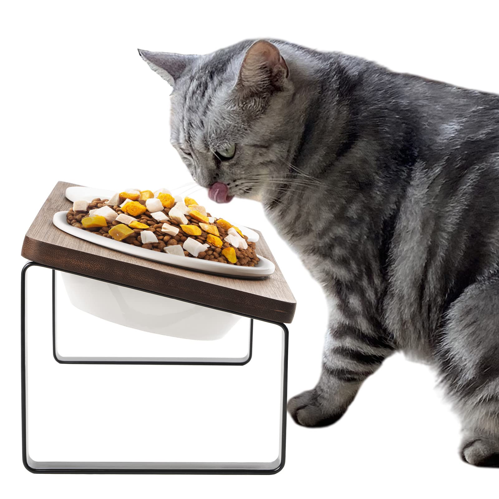 Sunhoo tazones elevados de cerámica dobles para gatos, orden y limpieza.