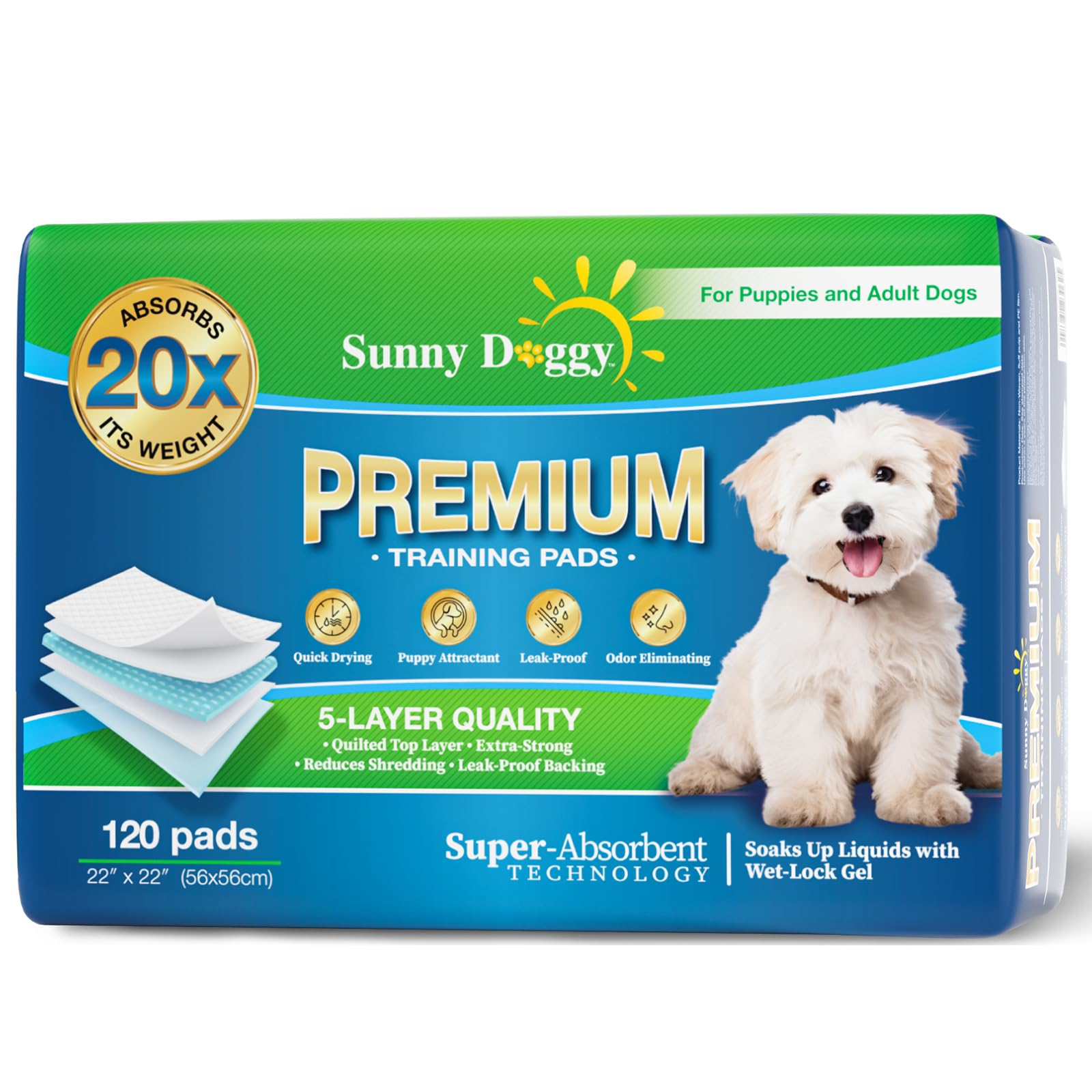 Sunny Doggy almohadilla de entrenamiento 22x22, gran absorción para derrames.