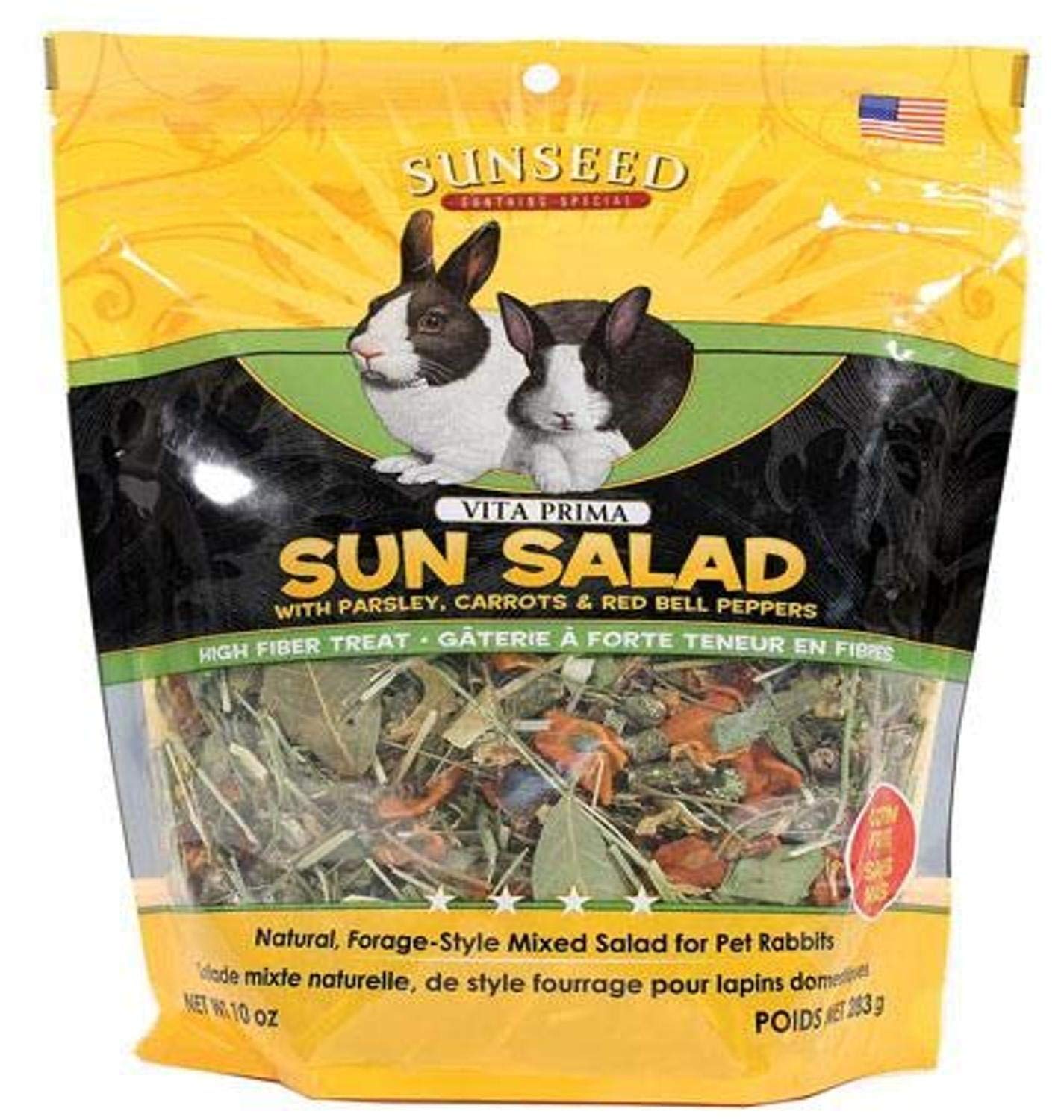 Sunseed Vita Prima Sun Salad para conejos, empaque visible, snack natural para diversificar la alimentación