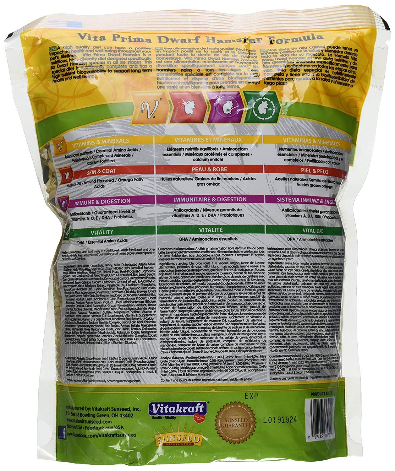 Mezcla de granos y avena de Sunseed Vita Prima para crujido sabroso y saludable.