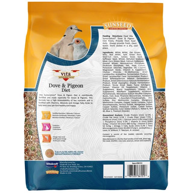 Sunseed Vita Sunscript Dove Pigeon, aves comiendo al aire libre, rutina diaria