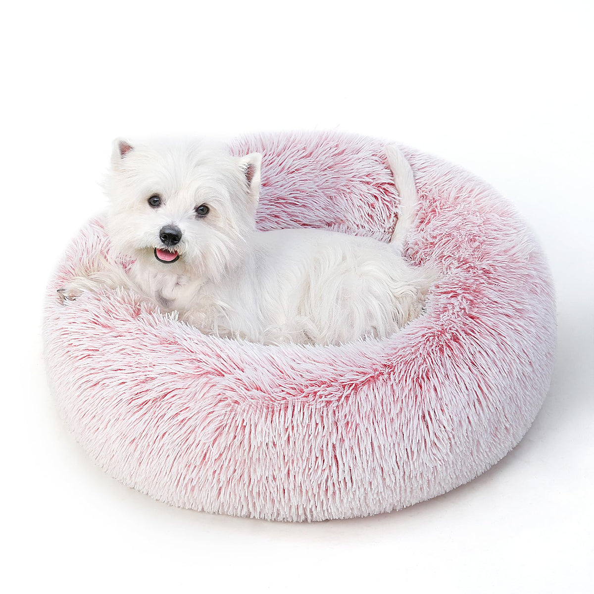 SunStyle Home cama perro donut rosa 20 pulgadas para confort y seguridad al dormir.