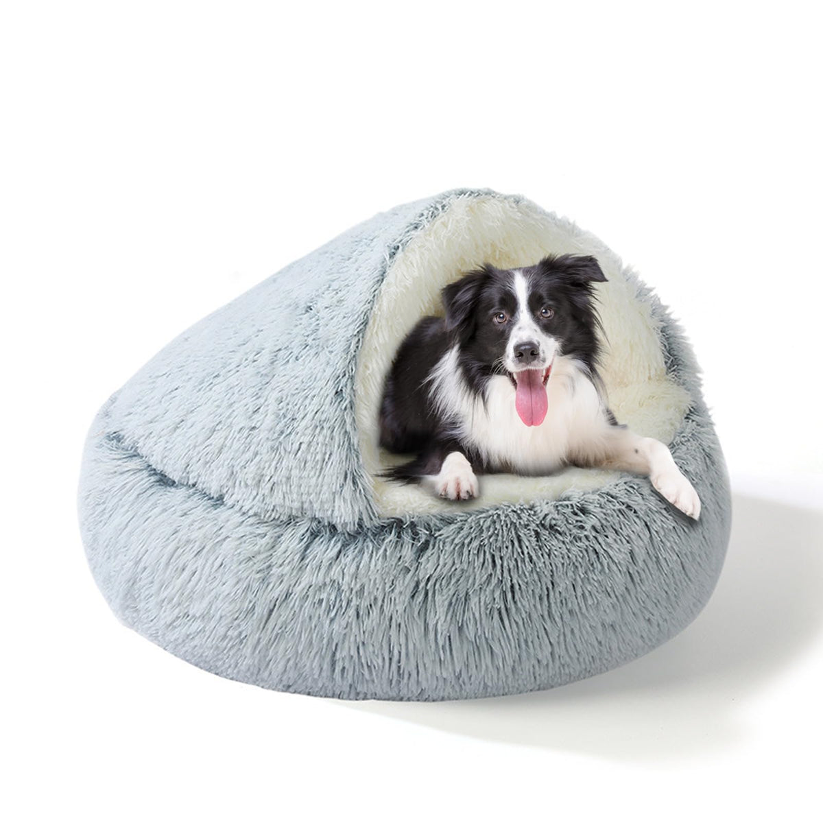 SUOXU cama 2 en 1: cueva de aluminio para perros grandes, descanso cálido.