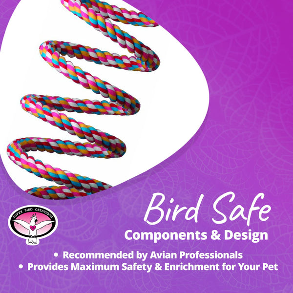 SB325 de Super Bird Creations: componentes seguros para aves, enfoque en bienestar y diversión.