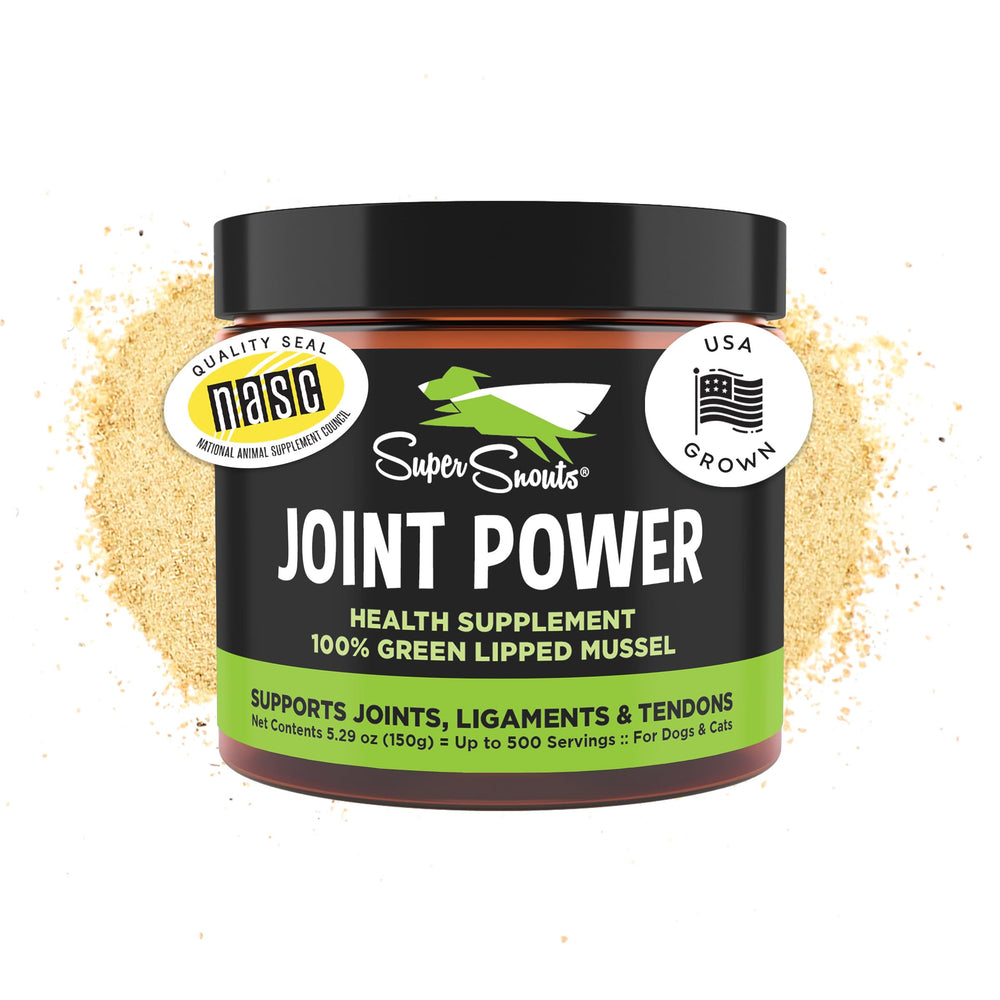 Super Snouts Joint Power polvo en tarro para apoyar movilidad diaria.