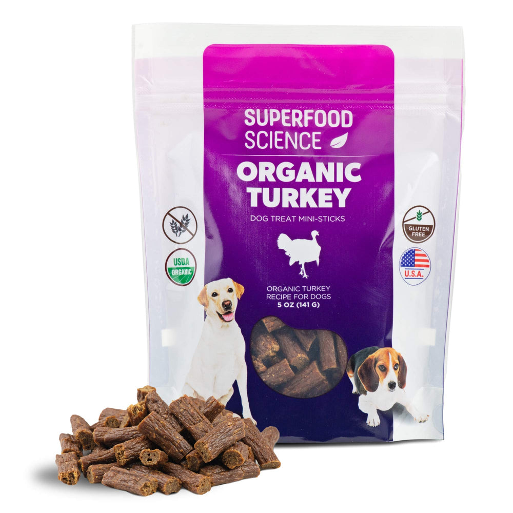 Superfood Science galletas orgánicas para perros con pavo, premio sabroso y saludable.