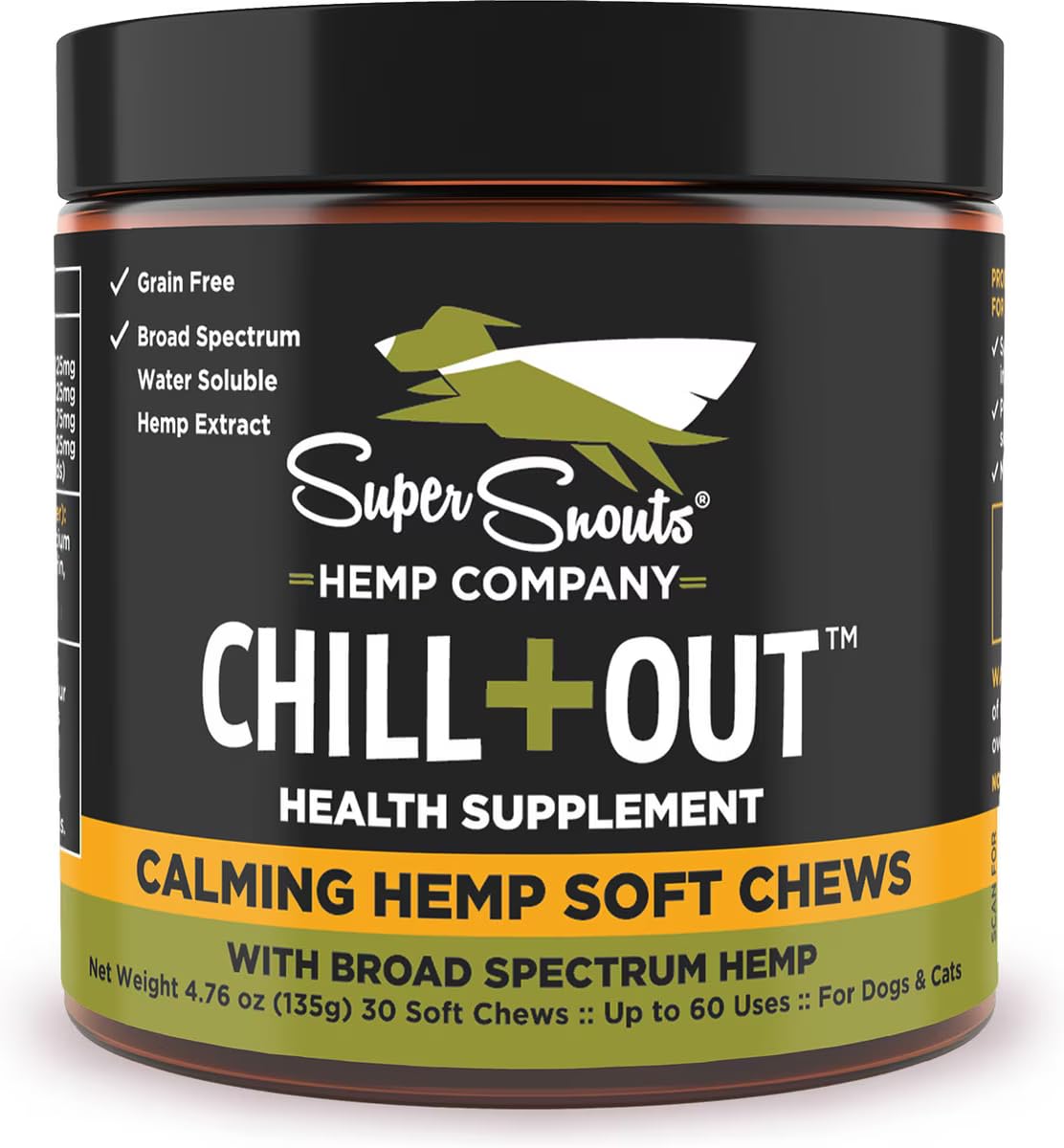 Envase de Super Snouts Chill + Out para perros y gatos, fácil de almacenar