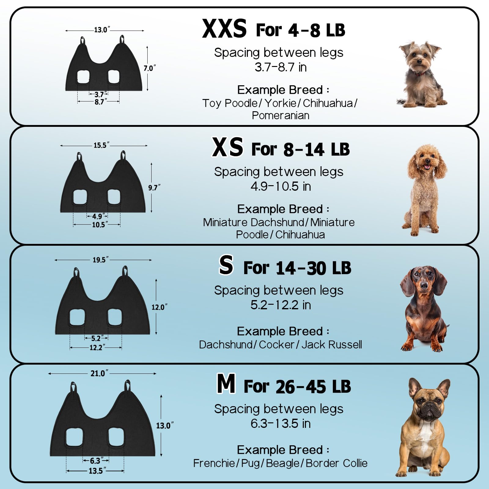 Supet ajuste de tamaños para perros pequeños a medianos.
