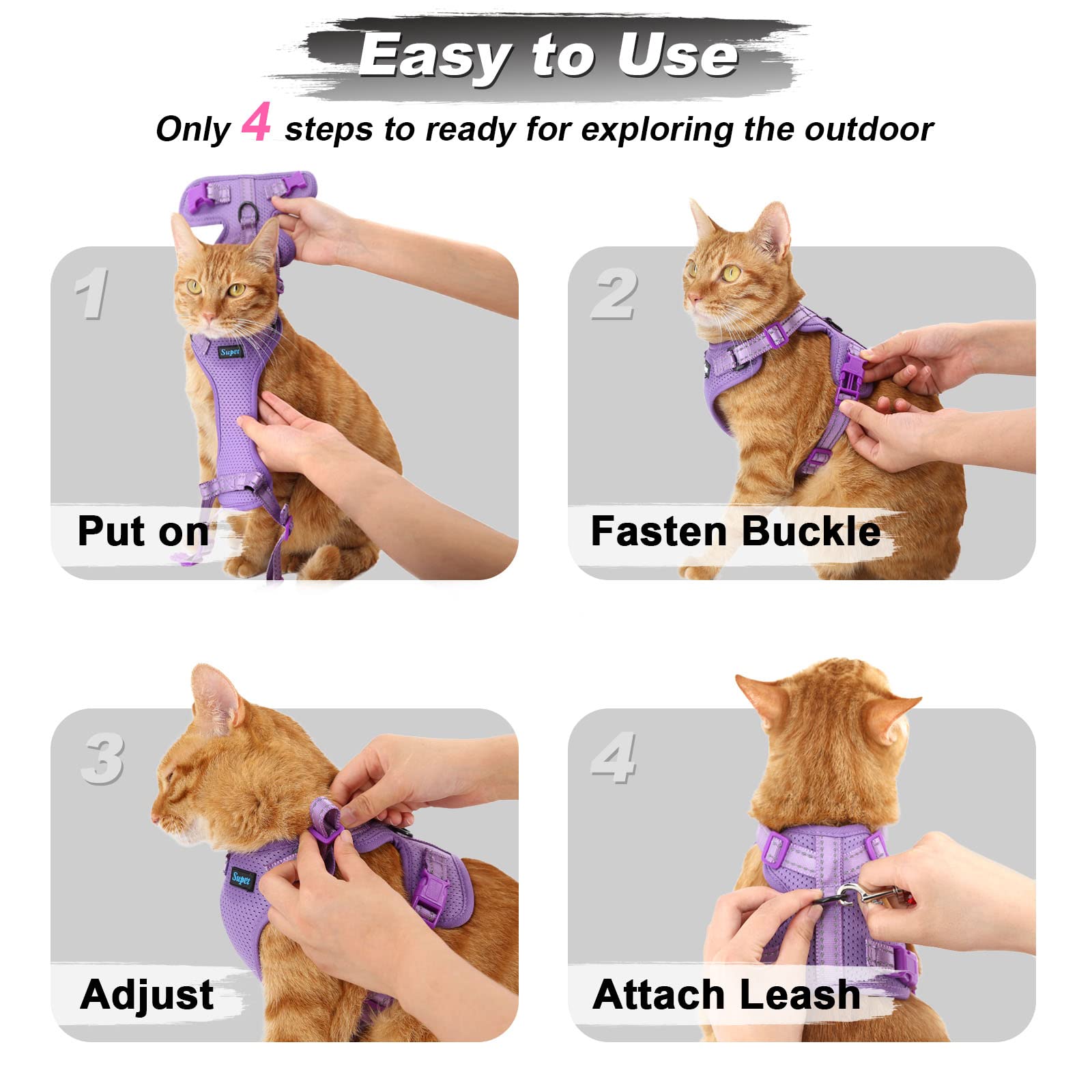 Supet arnés para gato talla pequeña con guía de tallas.