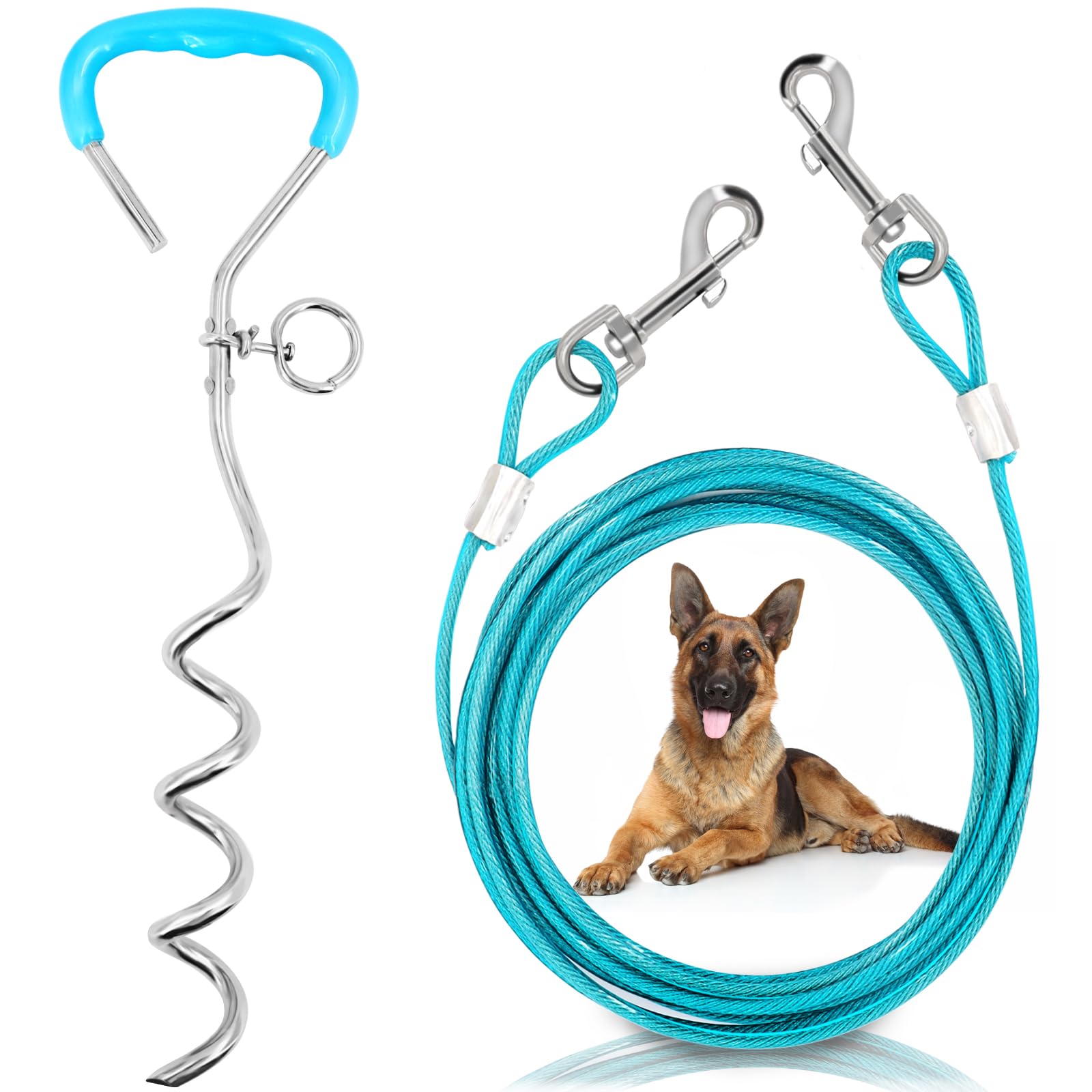 Supet cable de tiro para perros de 32 pies en acción, libertad al aire libre.