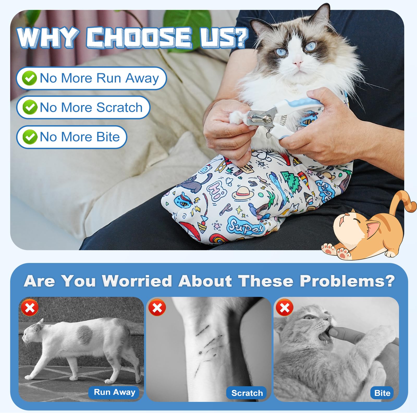 Supet Cat Grooming Wrap calma al felino durante sesiones de cuidado y limpieza.