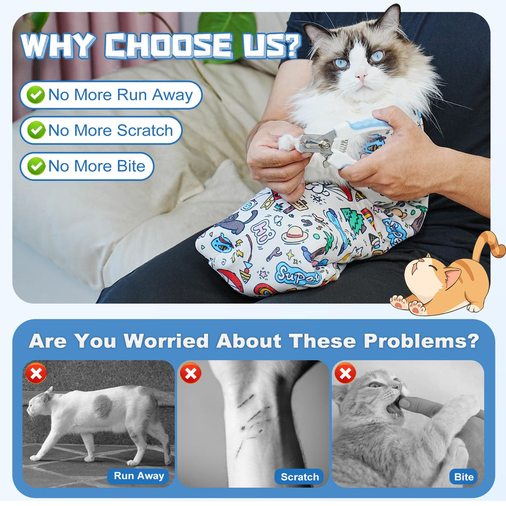 Supet Cat Grooming Wrap calma al felino durante sesiones de cuidado y limpieza.