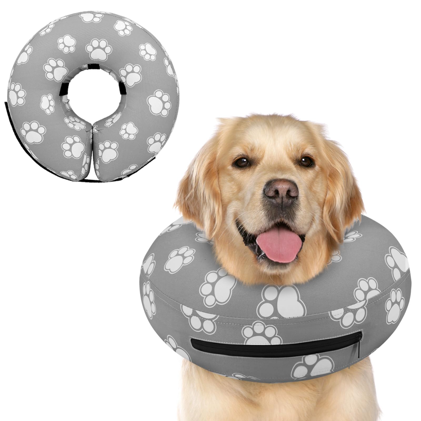 Supet collar donut inflable frente del perro, ideal tras cirugía para evitar lamido