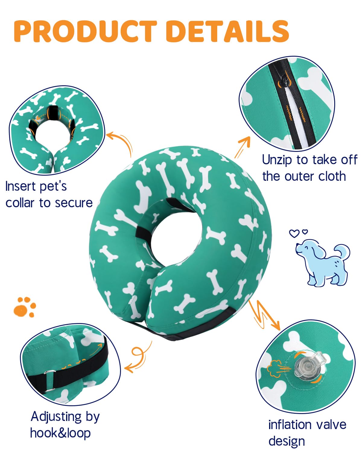 Supet collar limpieza fácil, desmontable para lavar