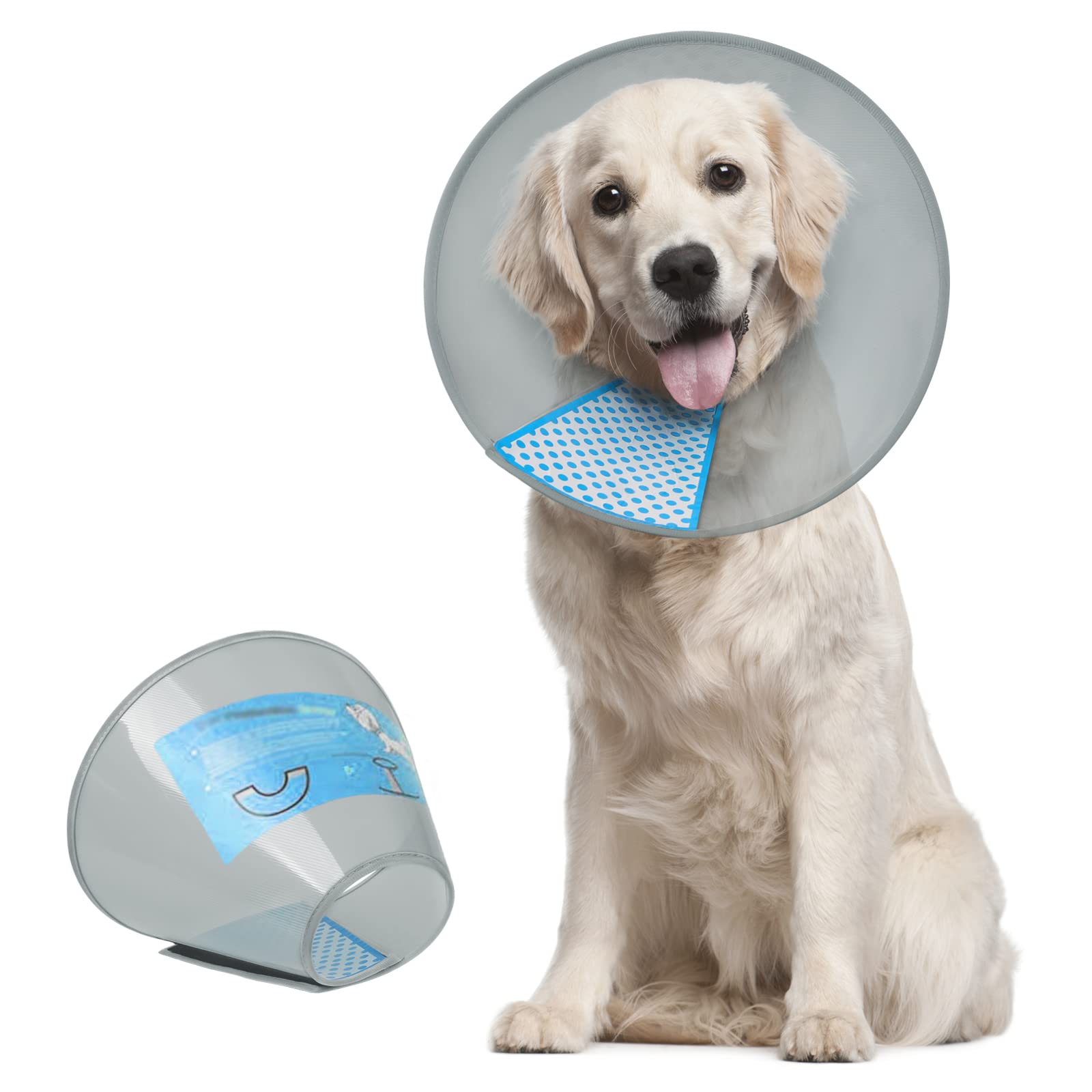Collar cono Supet para perro postoperatorio ajustable, cómodo y seguro.