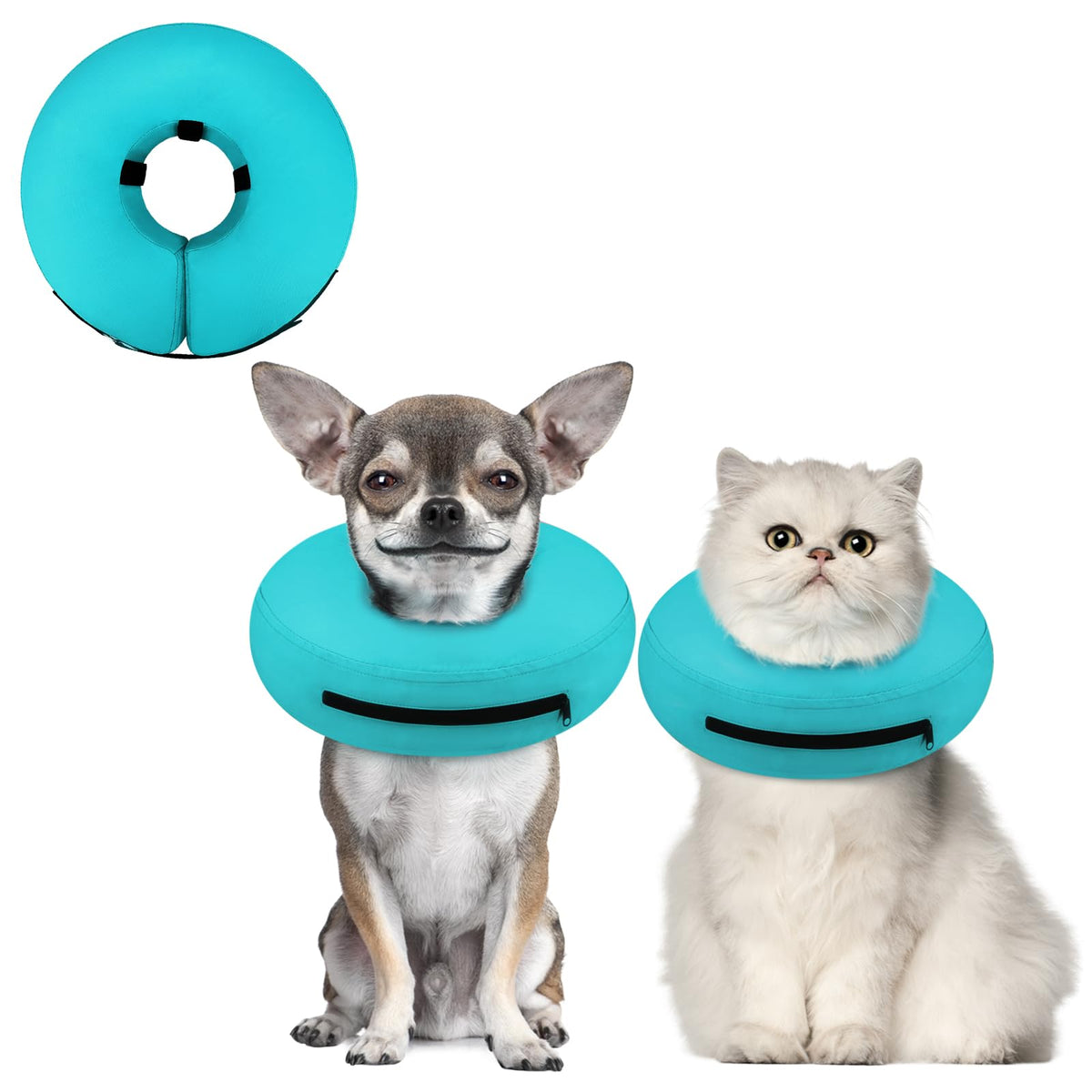Supet cono inflable para perro pequeño, vista frontal, evita que lama la zona tratada.