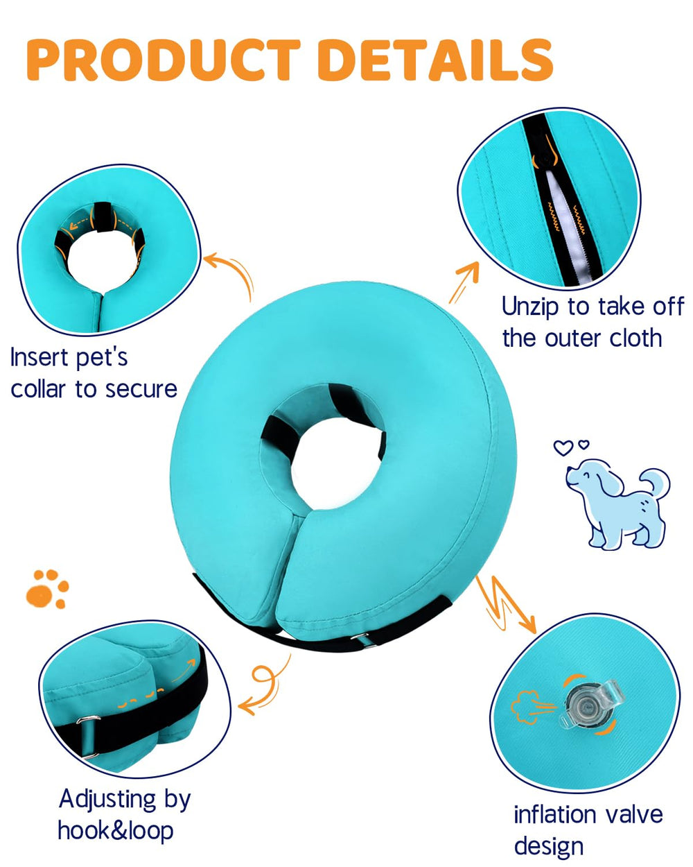 Supet collar donut inflable, ideal para perros pequeños y medianos.