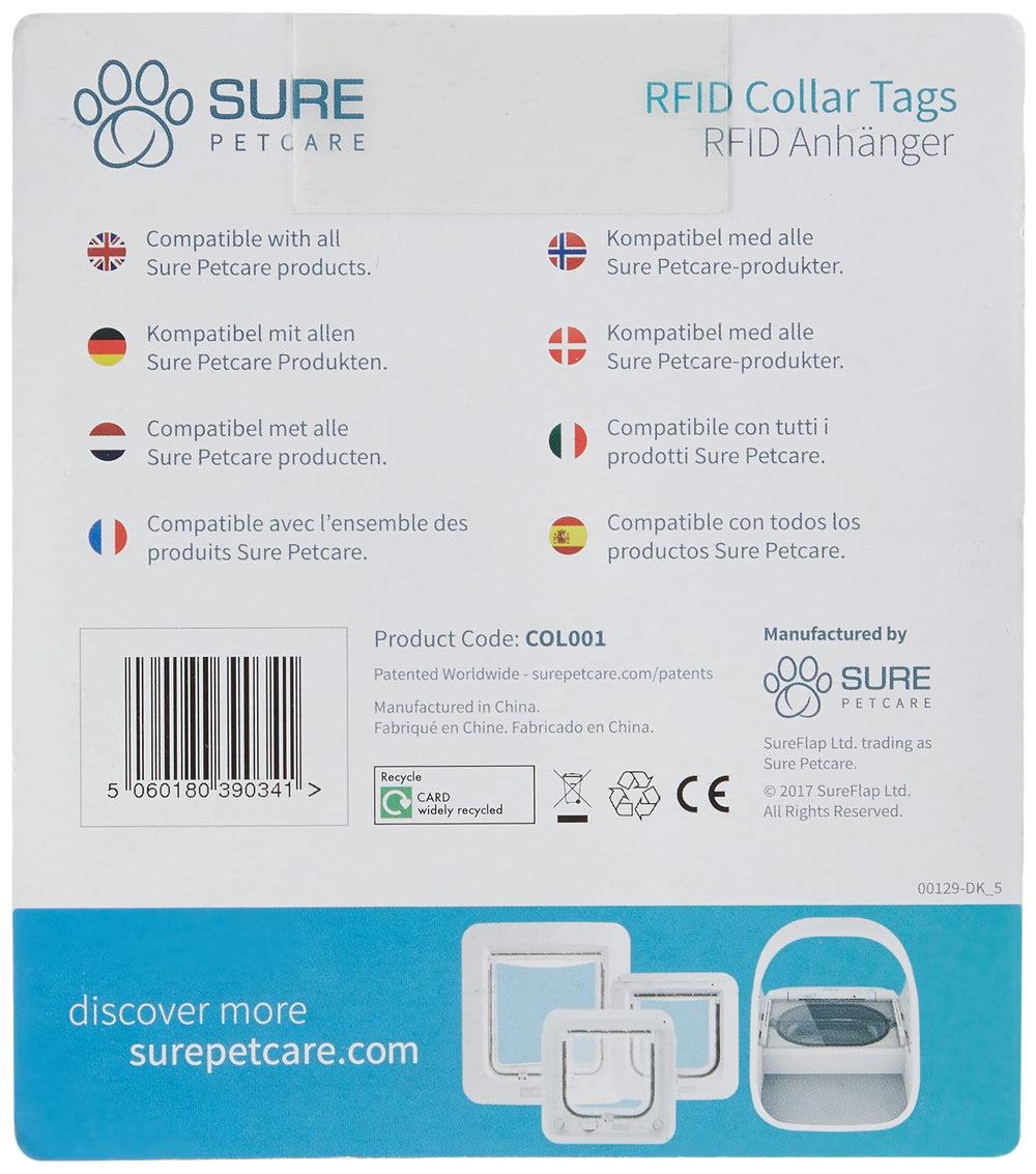 Etiqueta de collar RFID SureFlap, peso 2 g, ligera y cómoda.