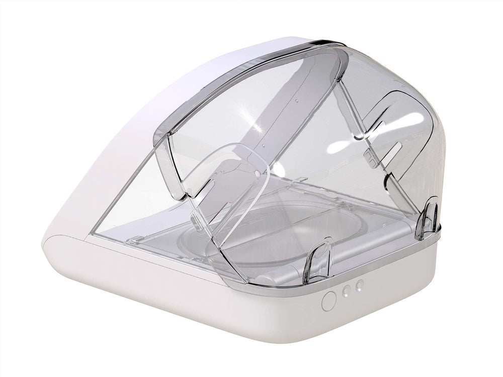 SureFlap SureFeed: tapa trasera que evita acceso a la comida cuando la tapa está abierta.