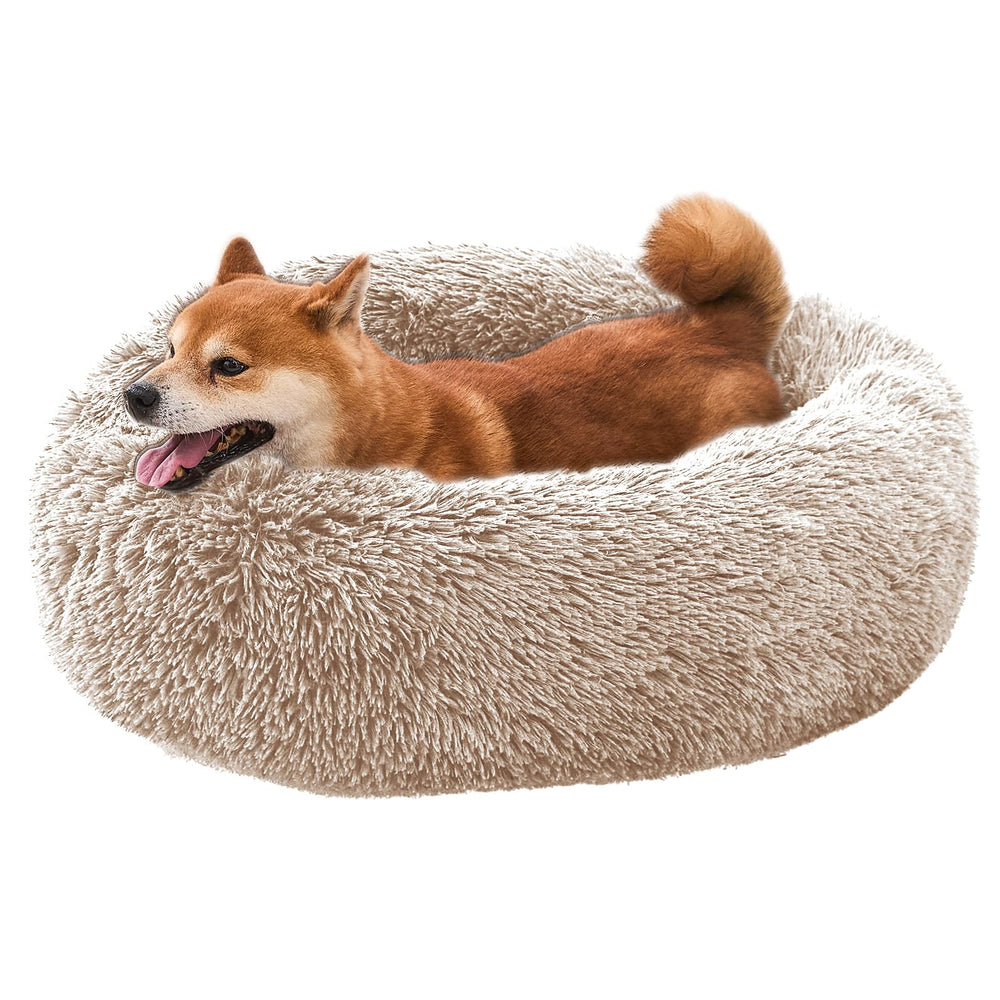 Cama en forma de dona SUVAMJAM para perros pequeños con felpa suave, ideal para abrazos nocturnos.