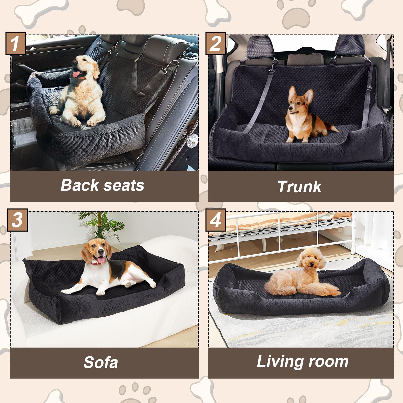 Suzile diseño ergonómico para asiento trasero, soporte cómodo para perros grandes.