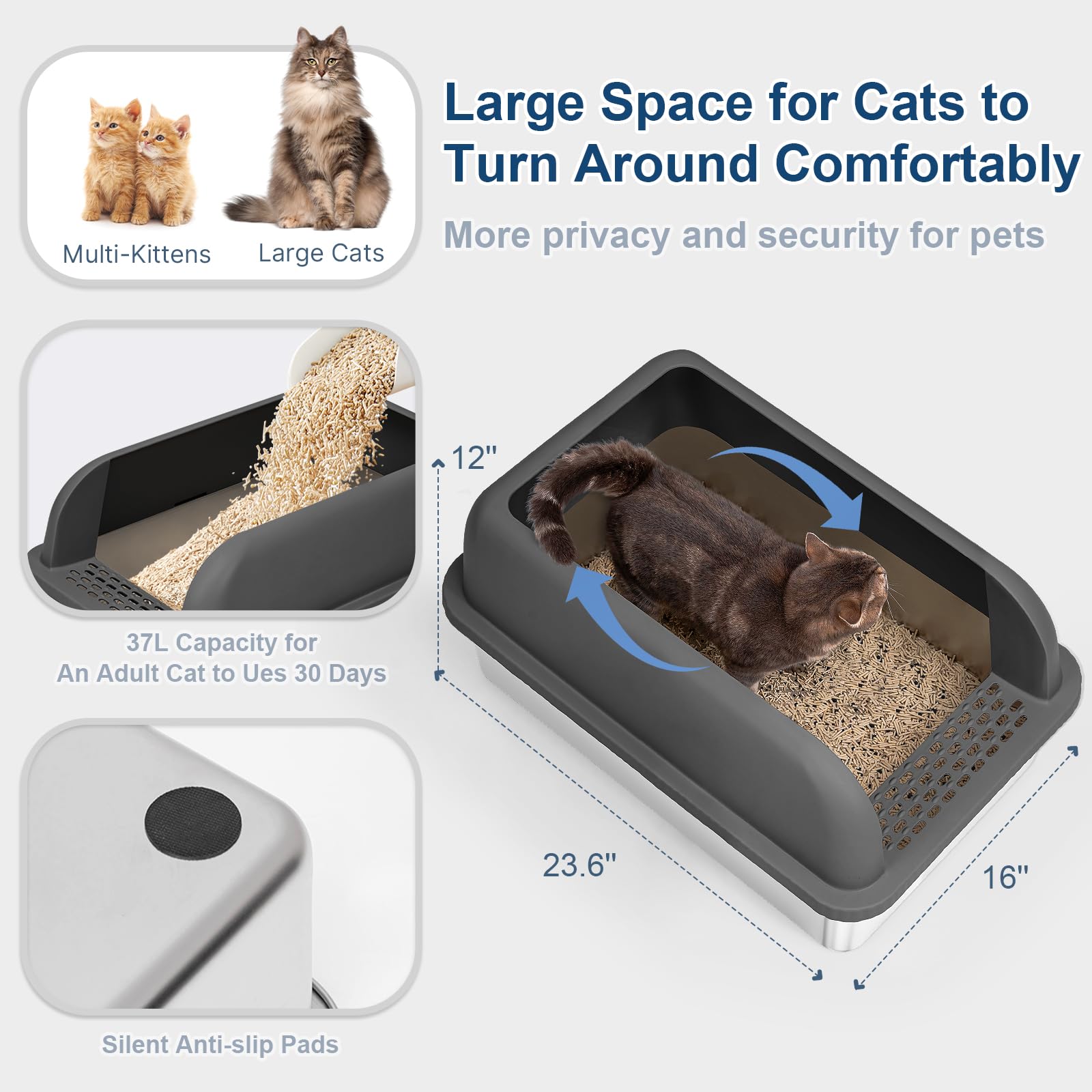 suzzipaws arenero antiolor con superficie antiadherente facilita la limpieza