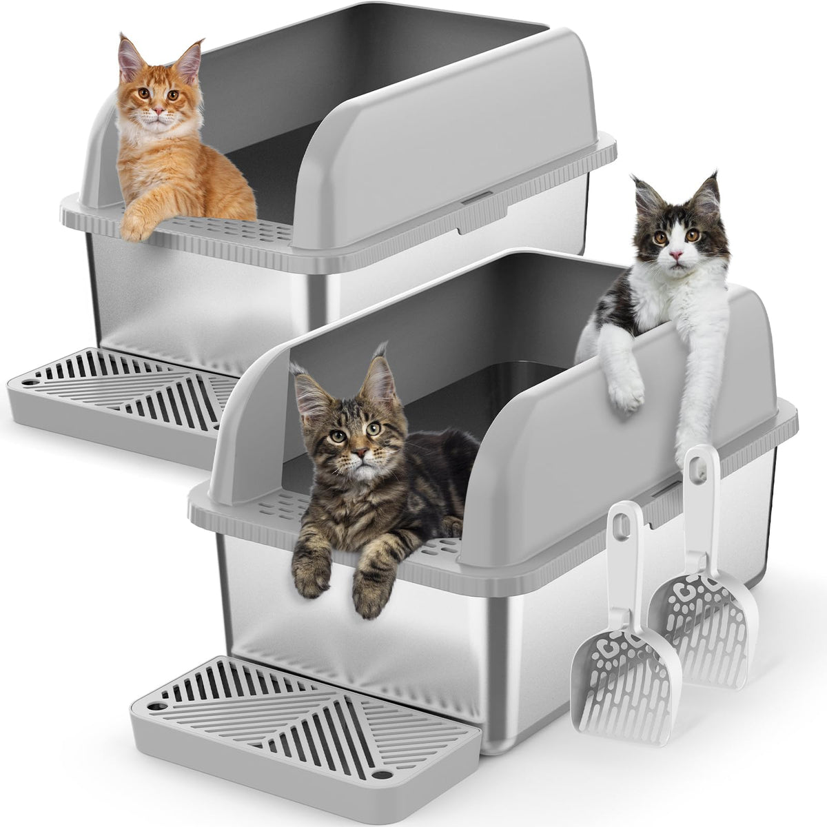 Bandeja SUZZIPAWS de acero inoxidable 8 pulgadas con tapa, ideal para varios gatos.